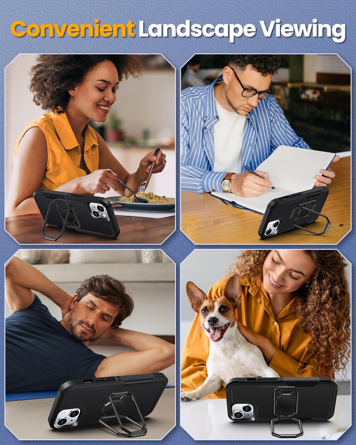 Shields Up for iPhone 13 Case with Stand (Two-Way Stand), 14 Phone Case with Double Ring Holder, Heavy Duty Shockproof Cover for iPhone 13/iPhone 14 - Black - Image 2