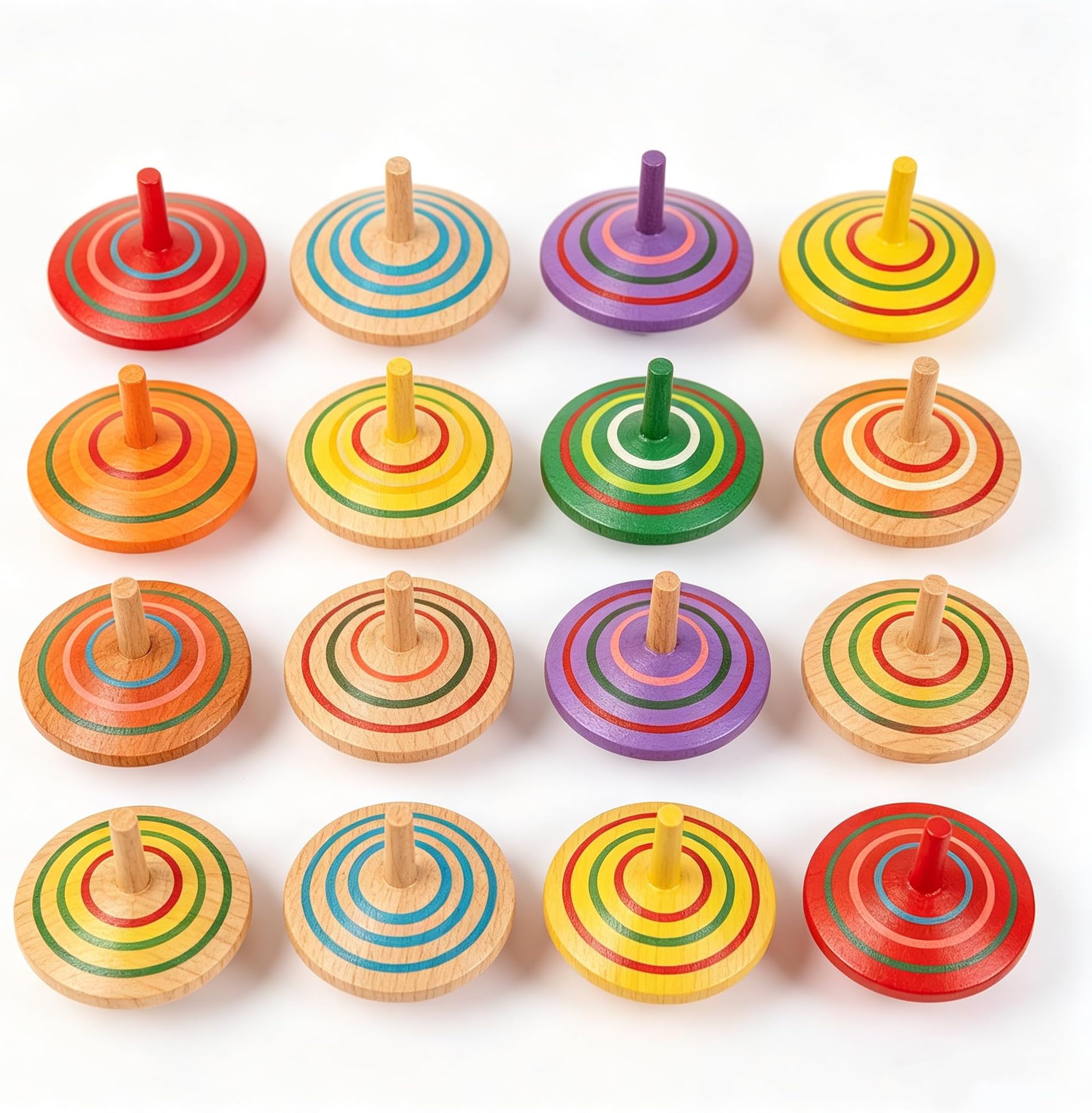 20 Pack Rainbow Wood Spinning Tops, Colorful Wooden Gyroscope, Portable Handheld Spinners for Party Favors, Birthday Gifts, Family Leisure & Group Activities