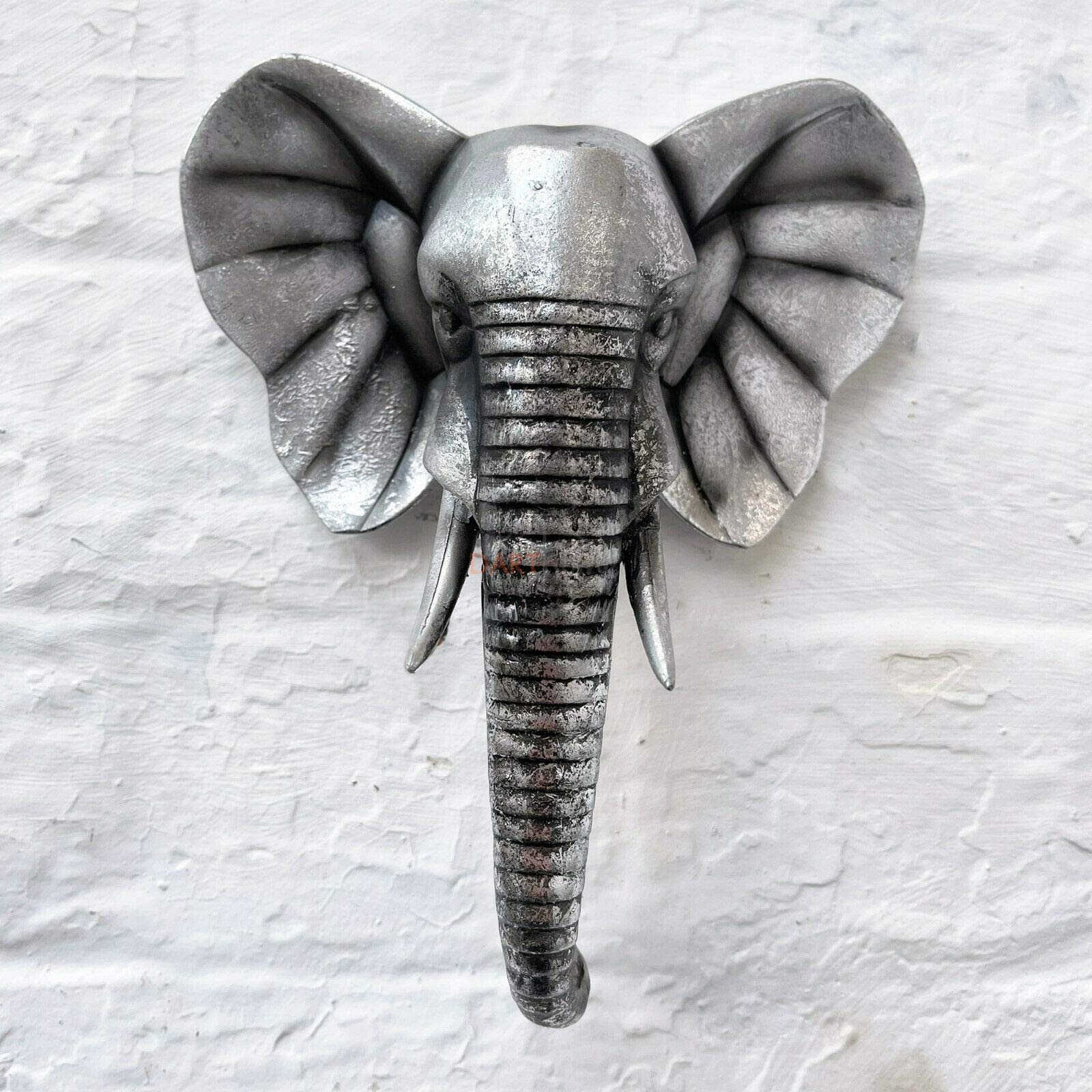 Darthome Silver Elephant Head Bust Wall Mounted Home Statue Sculpture Decor Ornament Gift 21cm