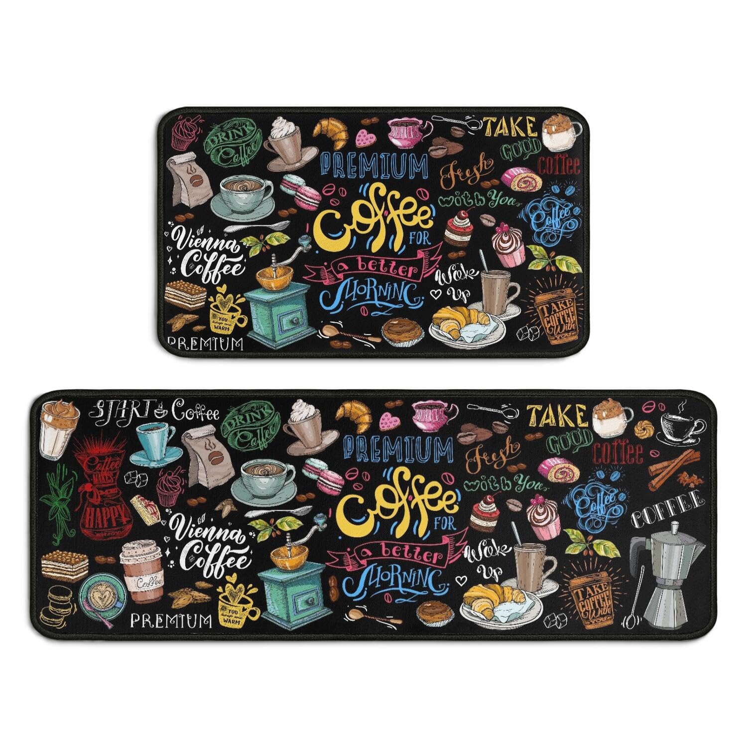 Ghroiep 2 Piece Coffee Kitchen Decor Rugs Set, Farmhouse Country Cafe Kitchen Rugs and Mats Non Skid Washable Absorbent Microfiber Kitchens