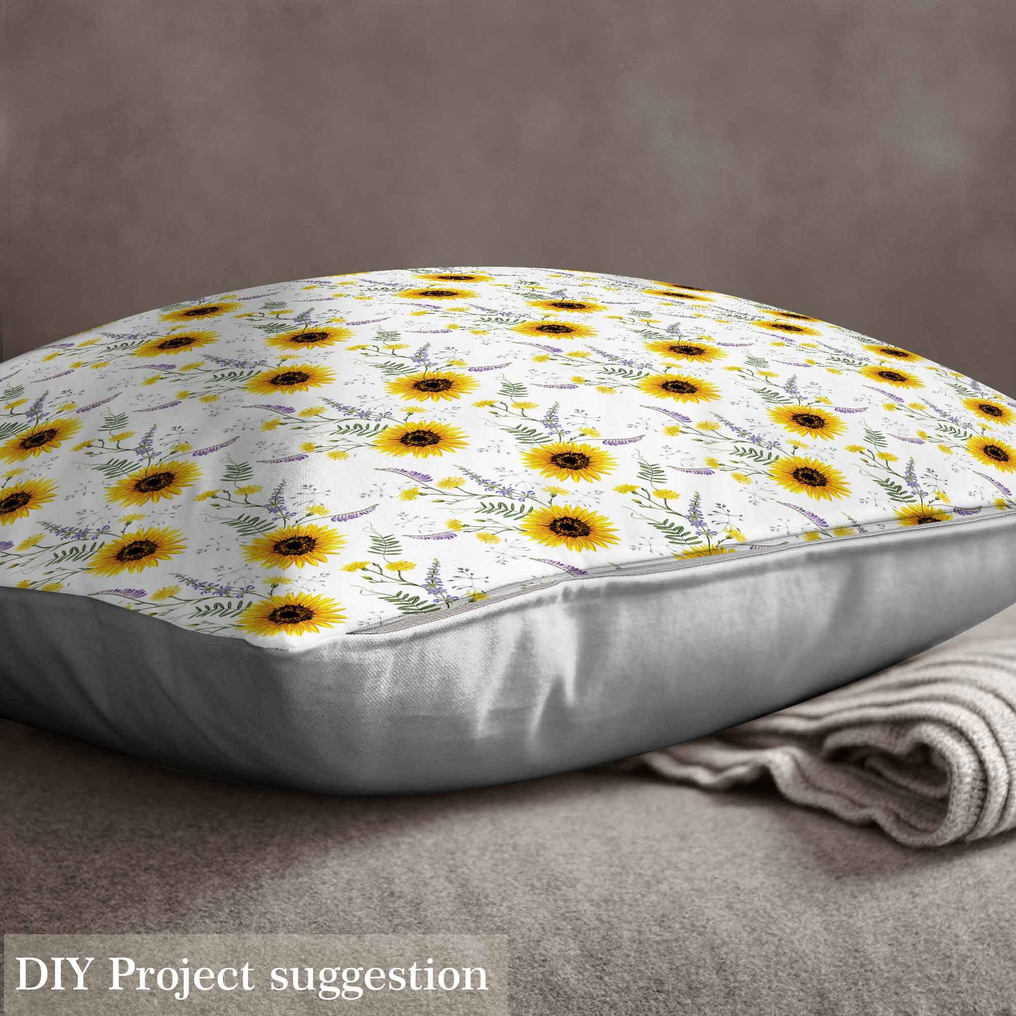 Sunflower Upholstery Fabric for Chairs,Cute Rustic Floral Outdoor Fabric by The Yard,Farmhouse Blossom Flowers Fabric for Upholstery and Home DIY Projects,2 Yards,(L184*W150cm) White Yellow - Image 3