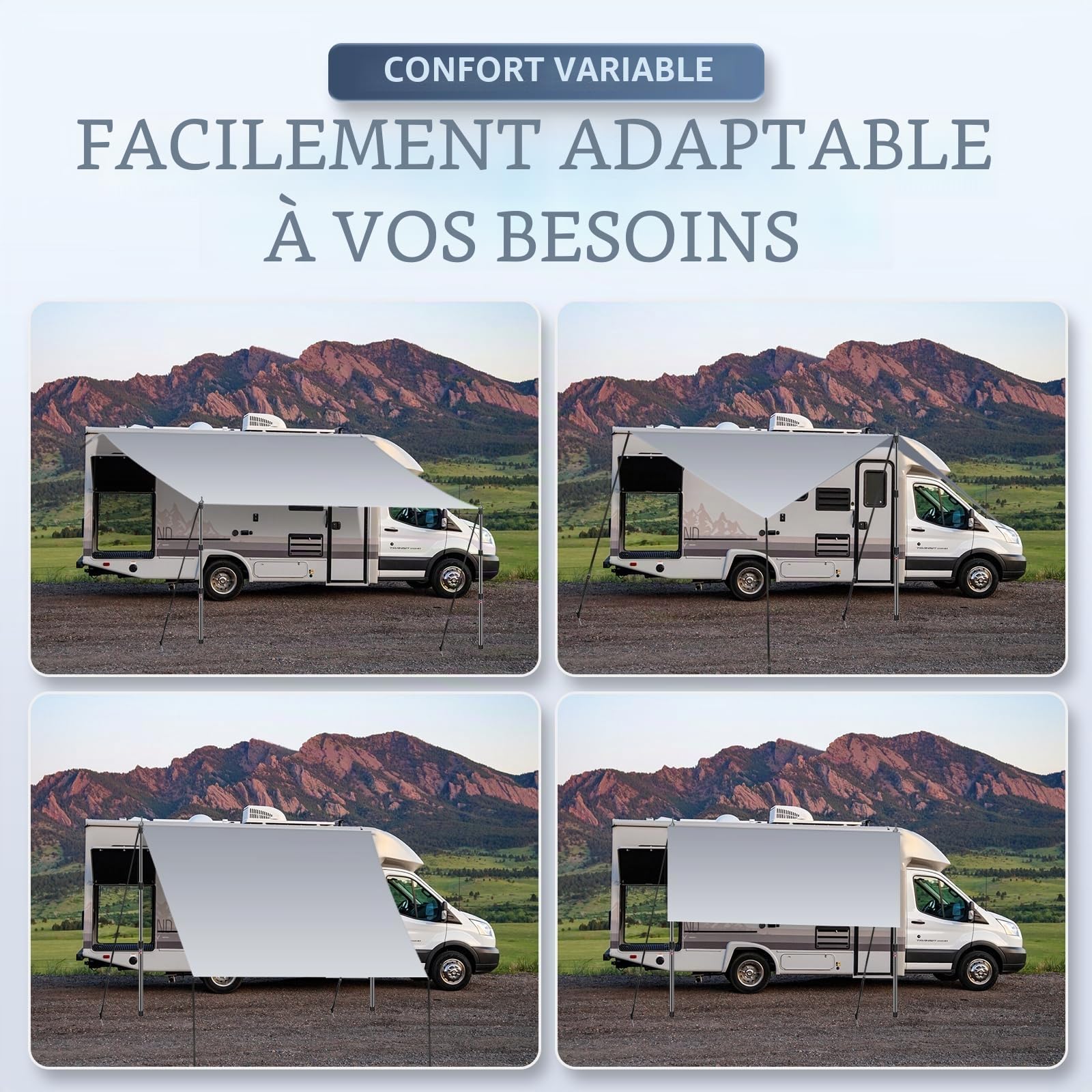 Voile d'ombrage avec Bande passepoilée, auvent de Bus, auvent de Voiture, Caravane, Fourgon, Camping Car 3x240m, Rail Auvent(4.6-7mm), ÉTanche et RÉSistant aux UV