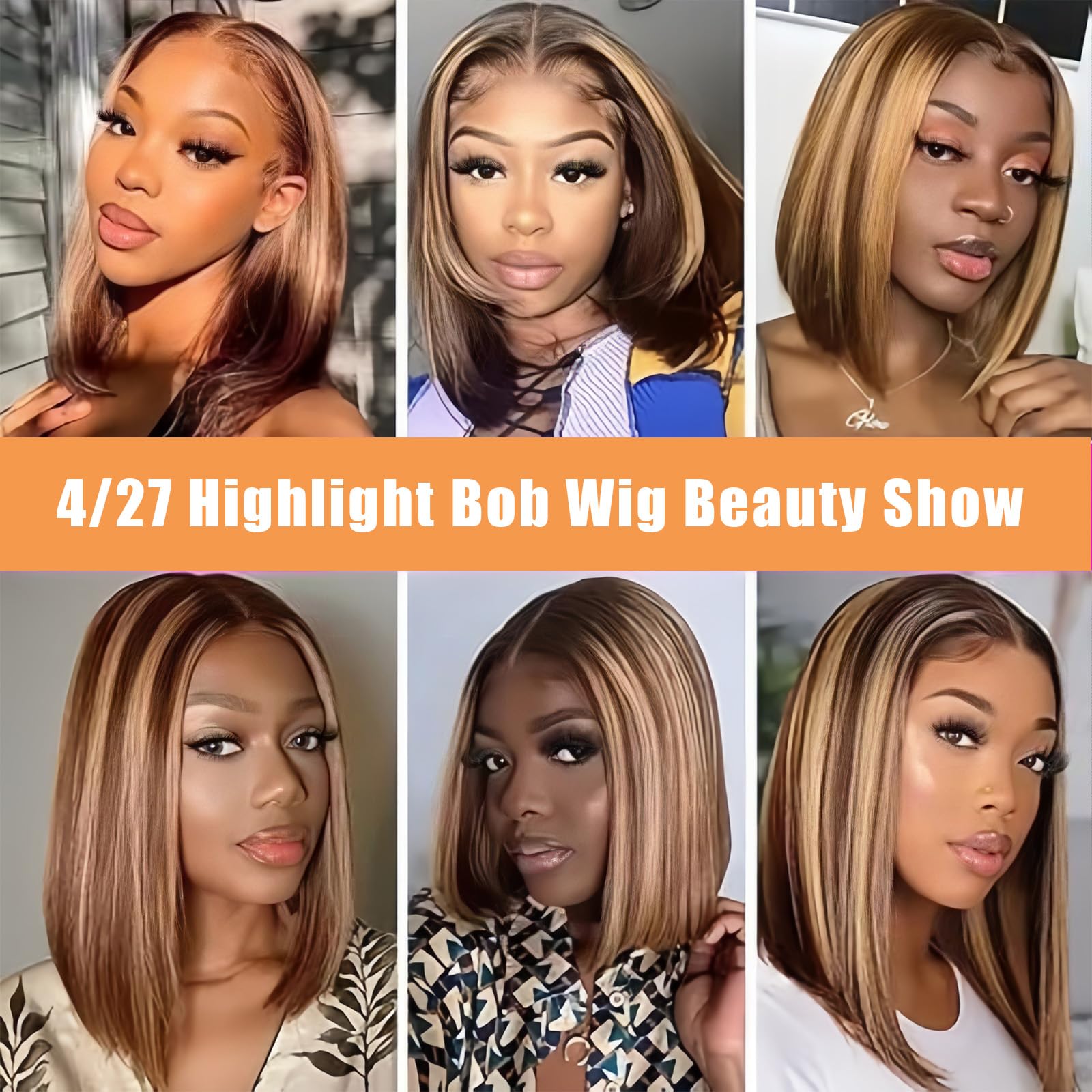 Peluca Bob con reflejos de cabello humano predepeilada 13x4 ombré rubio miel HD encaje frontal, pelucas Bob para mujeres negras 4/27 sin pegamento, peluca Bob ombré de rubio a castaño, lista para usar 6