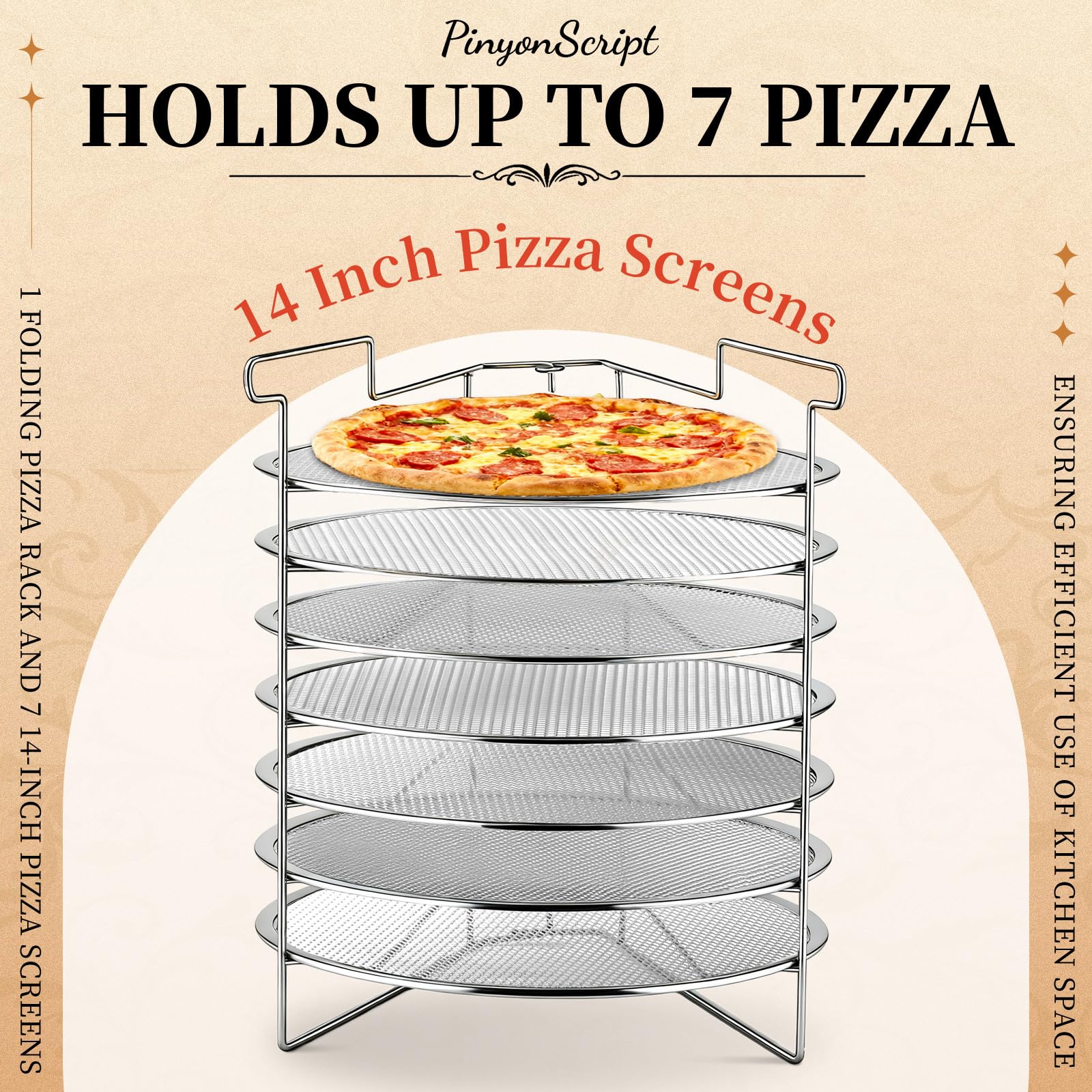 Honeydak Faltbares Pizza-Pfannenregal mit 7 35,6 cm großen Pizza-Backsieben für kompakte, bequeme und einfache Lagerung, Heim-Restaurant