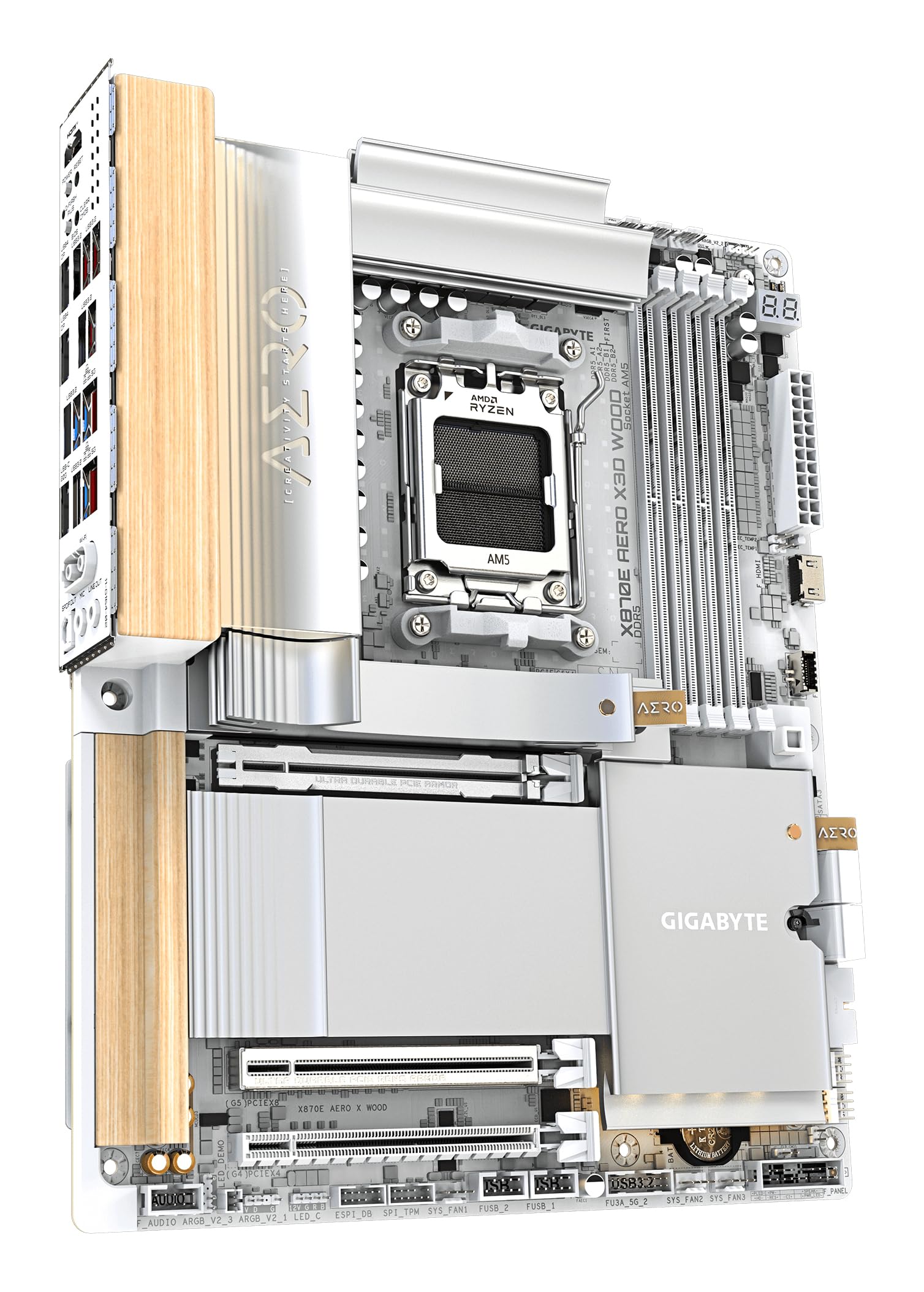 GIGABYTE X870E AERO X3D WOOD Scheda Madre - Supporta CPU AMD Ryzen 9000, VRM digitale a 16+2+2 fasi, fino a 9000Hz DDR5 (O.C.), 2xPCIe 5.0 + 2xPCIe 4.0, Wi-Fi 7, LAN 5GbE, USB 4