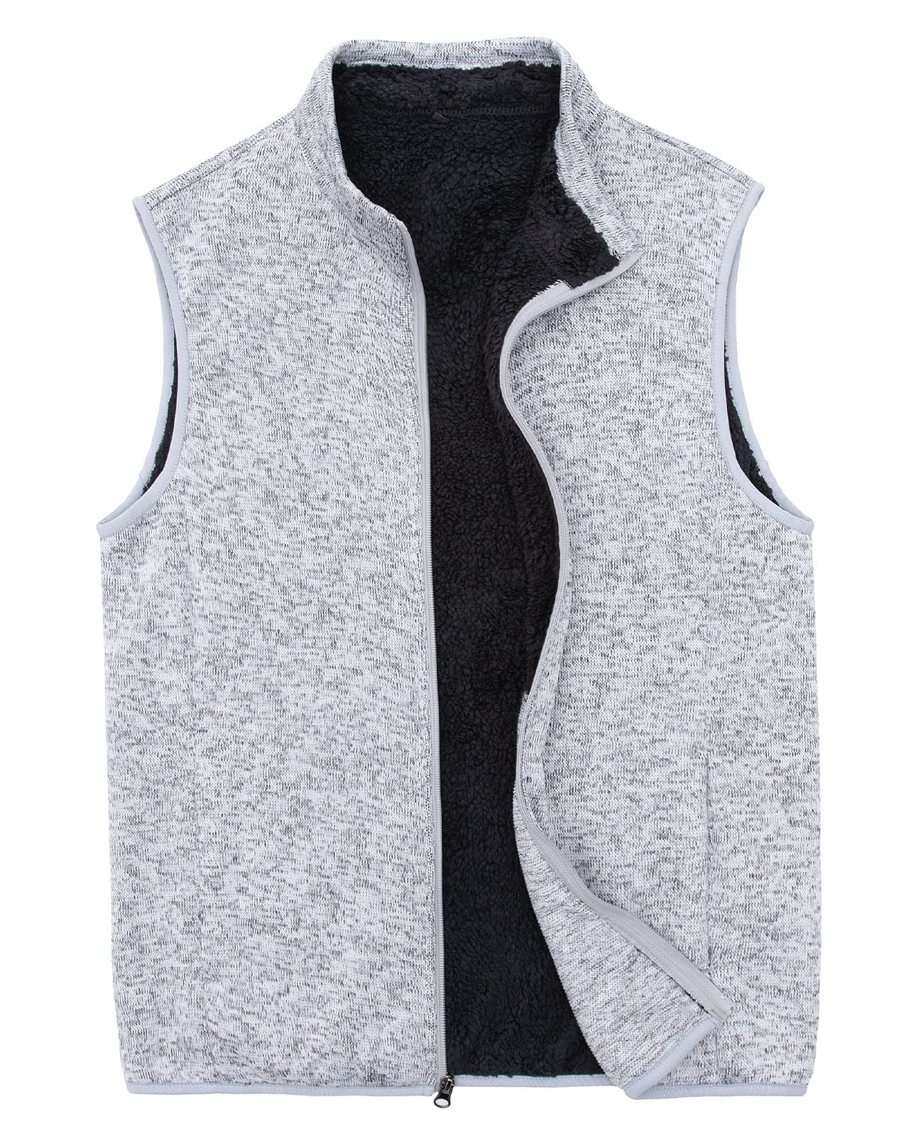 Bonnroth Mens Full Zip Sweater Fleece Vest, Sherpa Lined Stand Collar Vests with Pocket