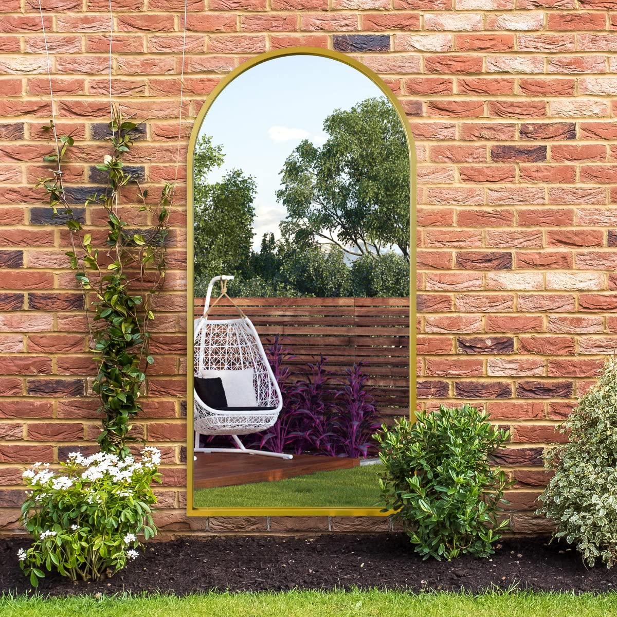 MirrorOutlet ‎The Arcus Gold Metal Framed Modern Arched Garden Outdoor GMA049, Gold, 160 x 80