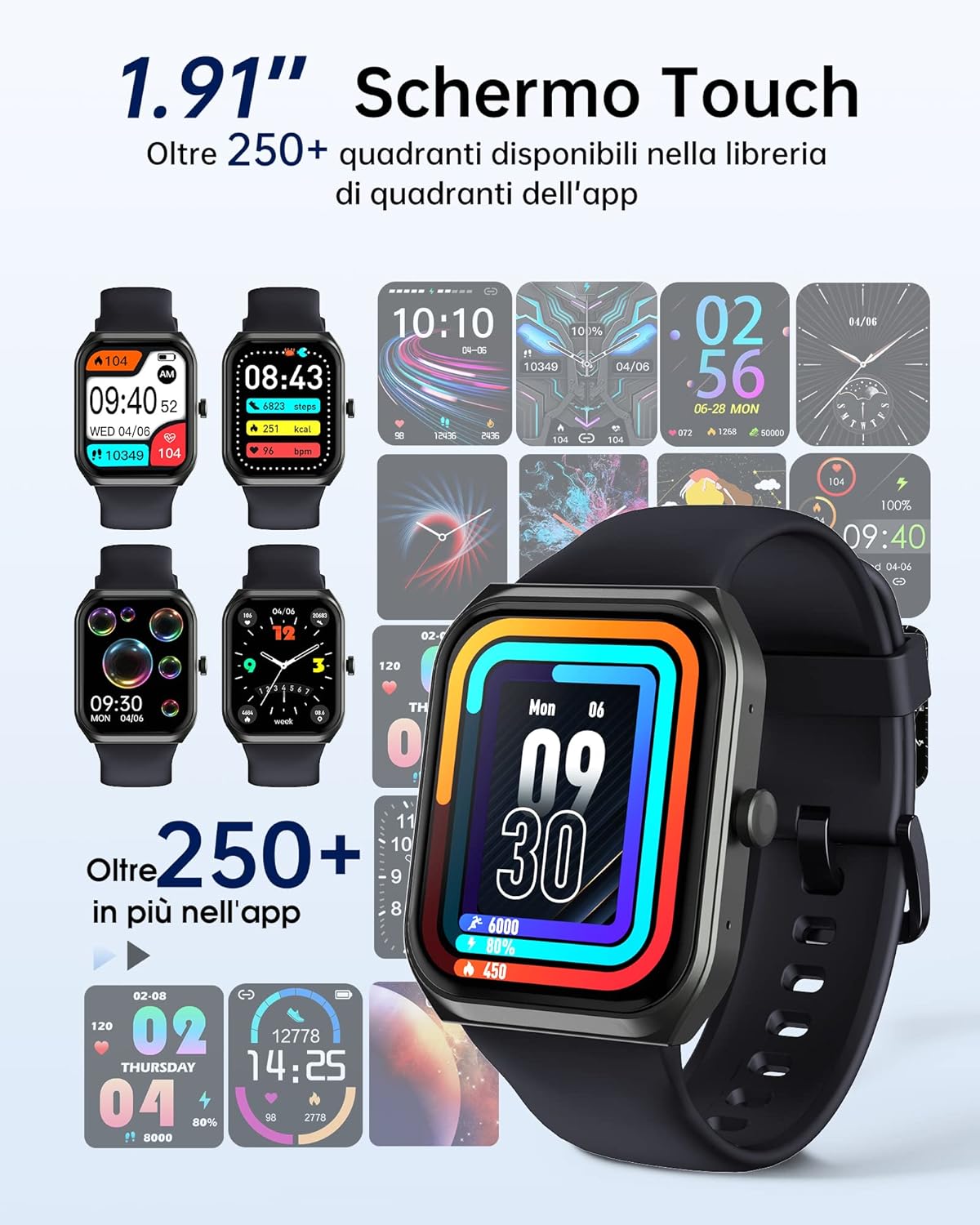 Smartwatch Chiamate Bluetooth, 1.91 HD Schermo Tattile Orologio Smartwatch Uomo Donna, 280 mAh, Contapassi da Polso con Cardiofrequenzimetro,Monitor Sonno,SpO2,Notifiche Messaggi, per Android iOS Smartwatch Chiamate Bluetooth, 1.91 HD Schermo Tattile Orologio Smartwatch Uomo Donna, 280 mAh, Contapassi da Polso con Cardiofrequenzimetro,Monitor Sonno,SpO2,Notifiche Messaggi, per Android iOS