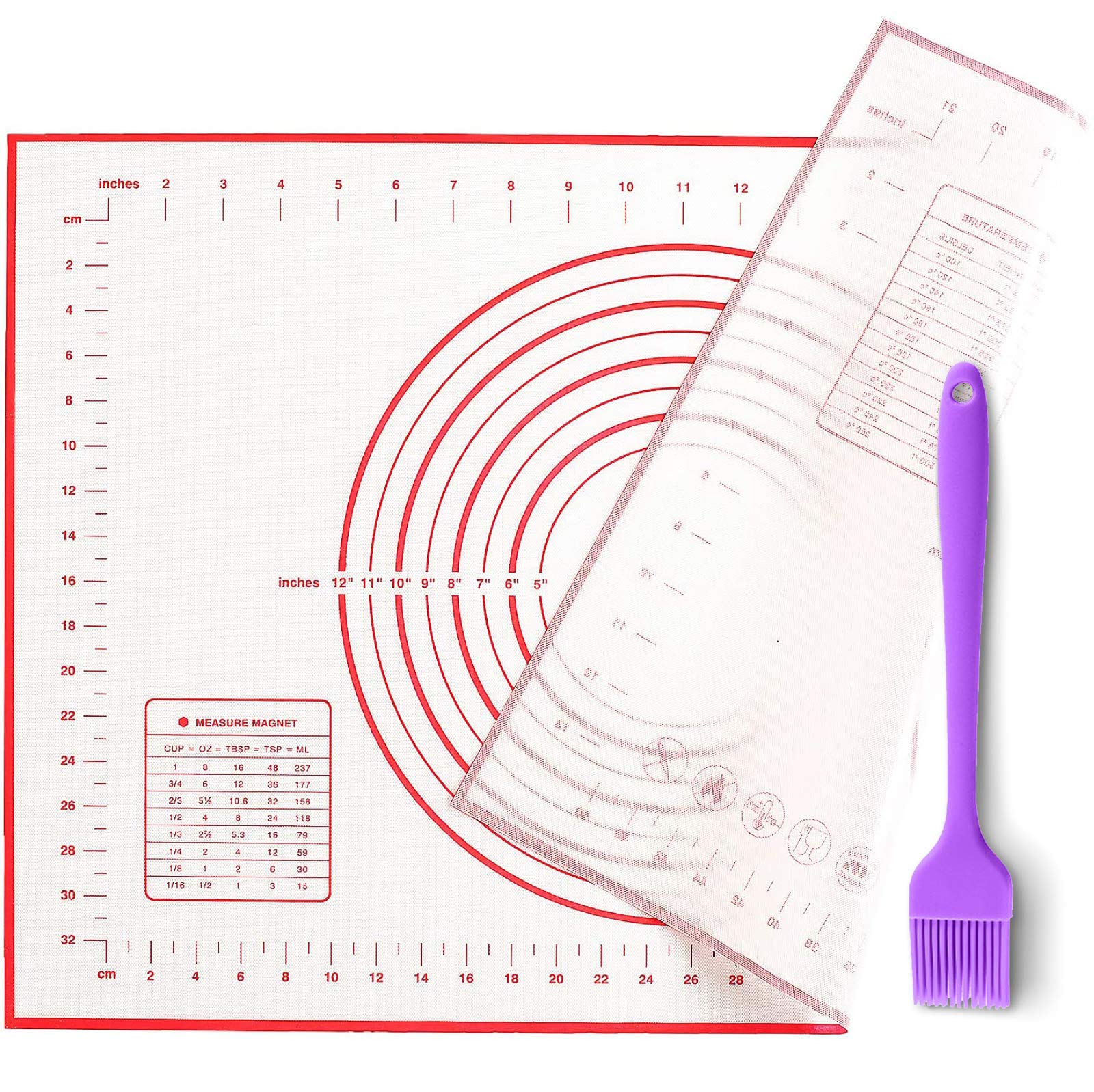 QLM Large Silicone Baking Mat Pastry Mat 15.7x23.6in with Oil Brush and Spatula, Thickened Pastry Mat with Measuring，Non Stick Non-Slip Fondant Mat, Counter Mat, Dough Rolling Mat, Oven Liner