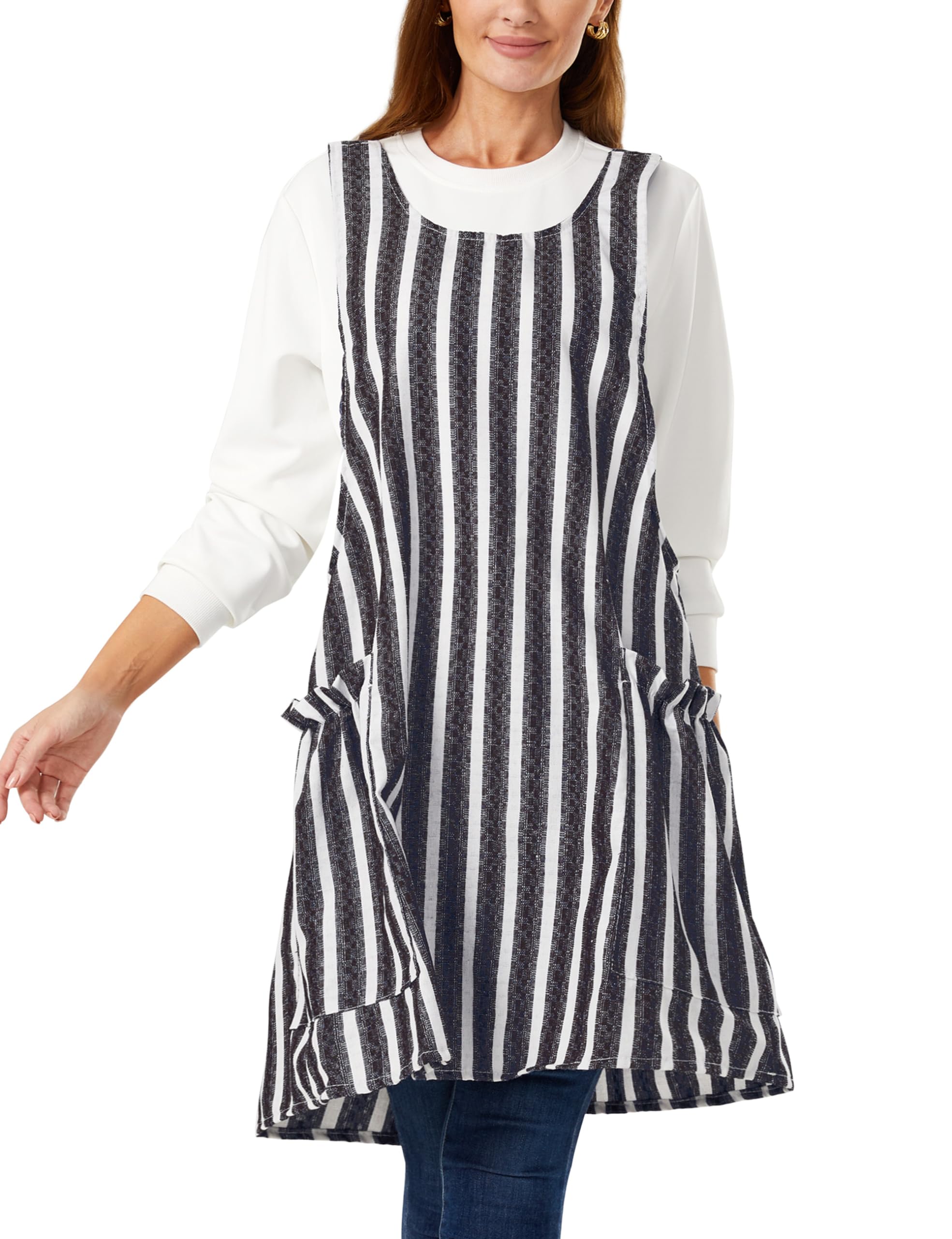 Cozy Adjustable Cross Back Aprons for Women with Pockets Cotton Linen Cooking Kitchen Baking