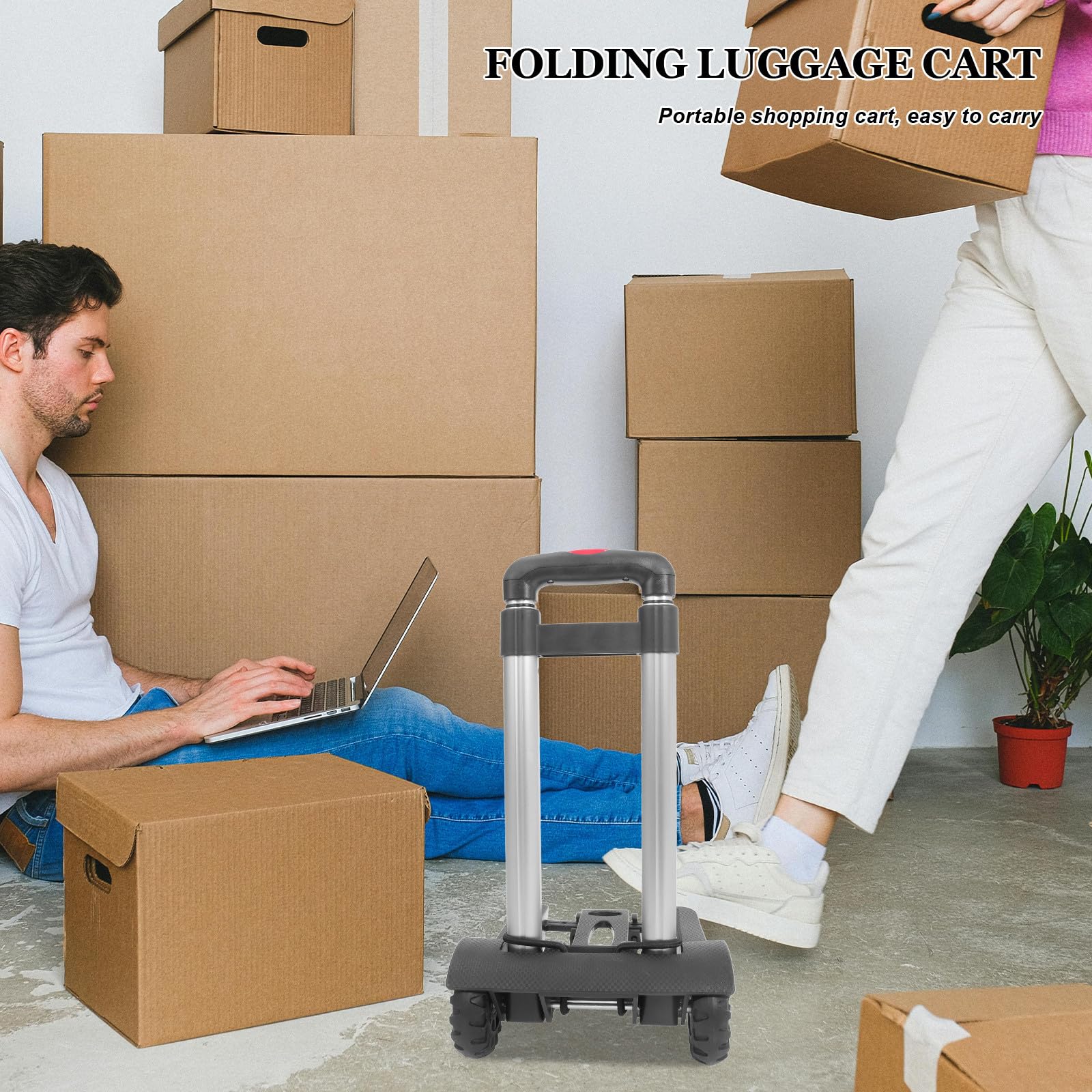 HOMSFOU Carrello Pieghevole con Ruote e Manico Regolabile Portavaligie e Spesa Leggero e Compatto Capacità Elevata per Trasporto Pesante Trolley Richiudibile per Acquisti e Viaggi