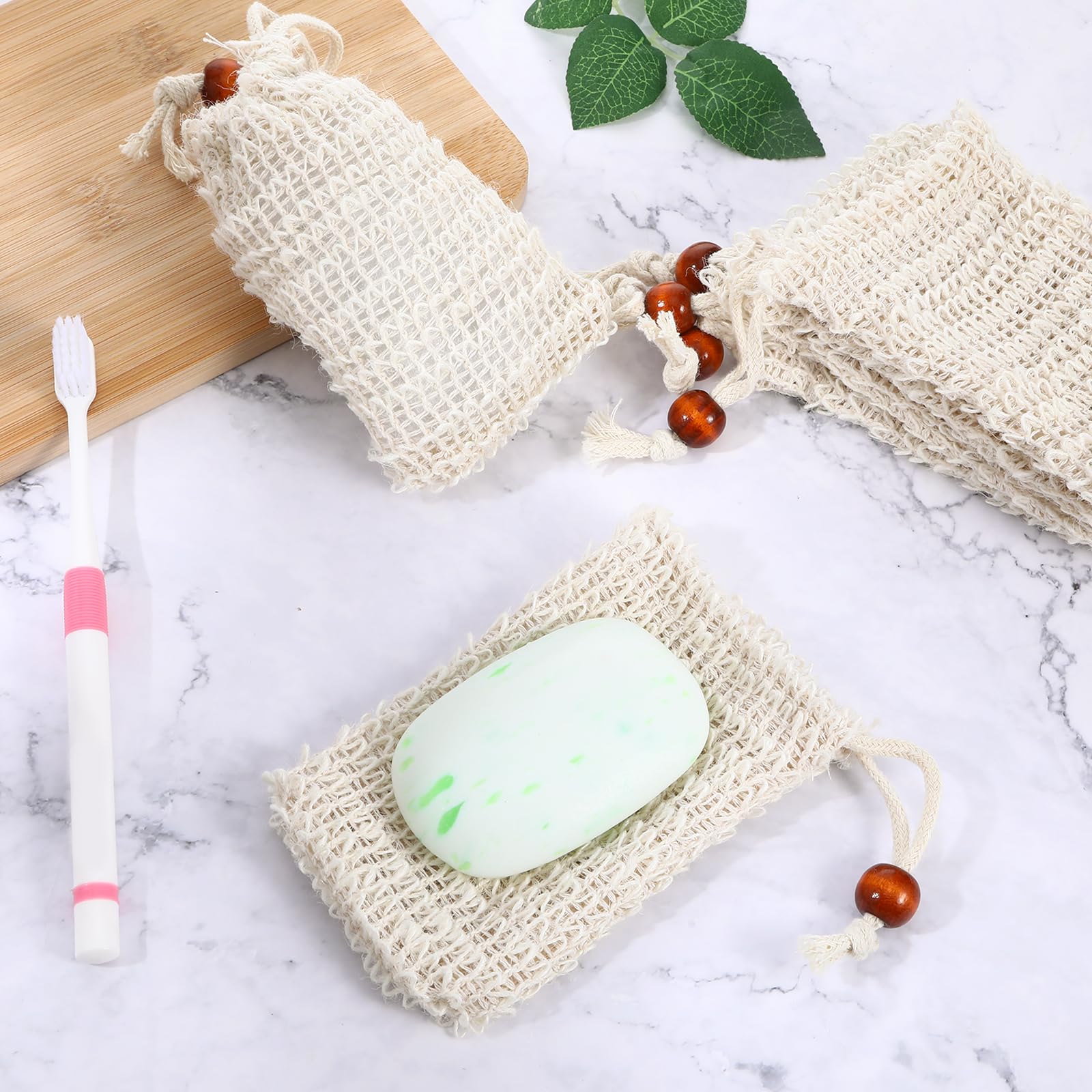 Lot de 10 sachets à savon en sisal - 100 % coton sisal - Pour savon solide - Sacs à savon naturel