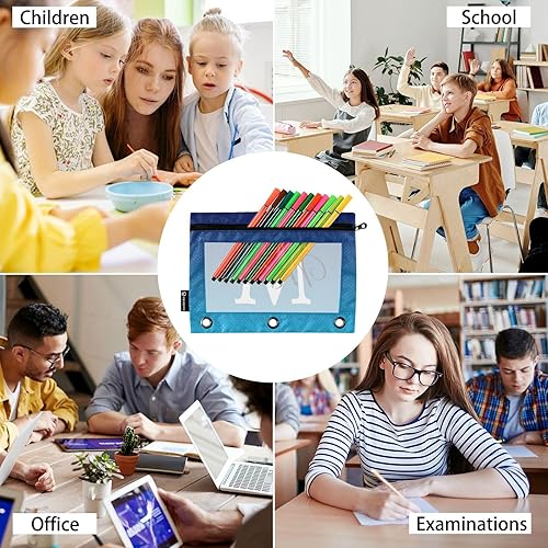 Miniatura 6 de Estuche de lápices personalizado degradado azul para 3 anillas, bolsa de lápices personalizada con cremallera transparente para ventana, estuche