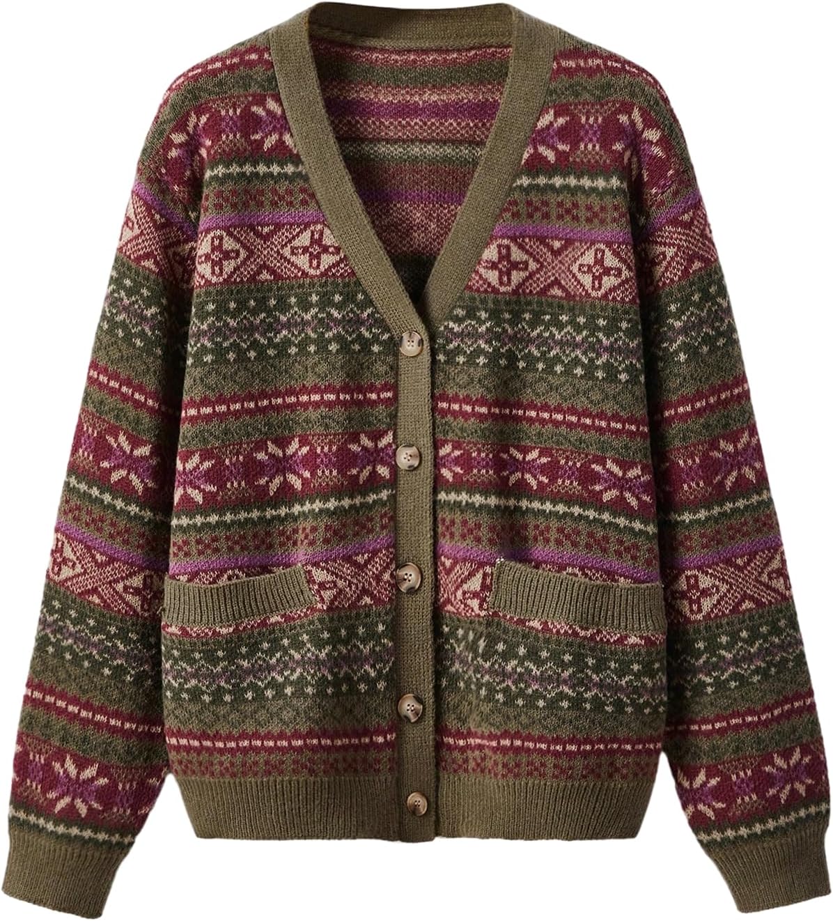 Women's Plus Size Boho Printed Cardigan Sweaters Button Up V Neck Long Sleeve Grunge Punk Knit Tops Hippie Outerwear