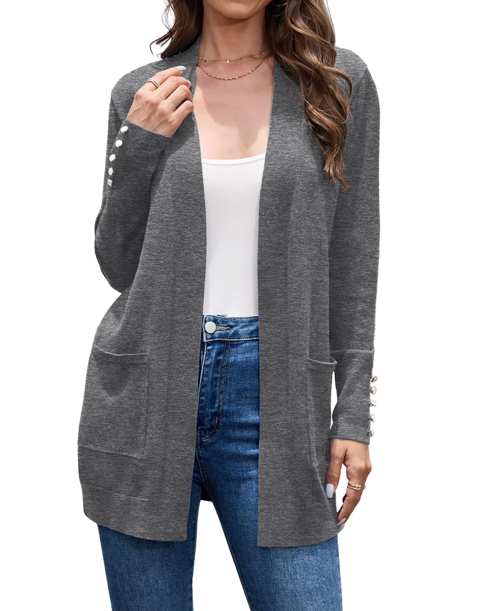 VIISHOW Women Cardigan Sweater Lightweight Open Front Long Sleeve Soft Fine Knit Casual Trendy Kimono Cardigans with Pockets
