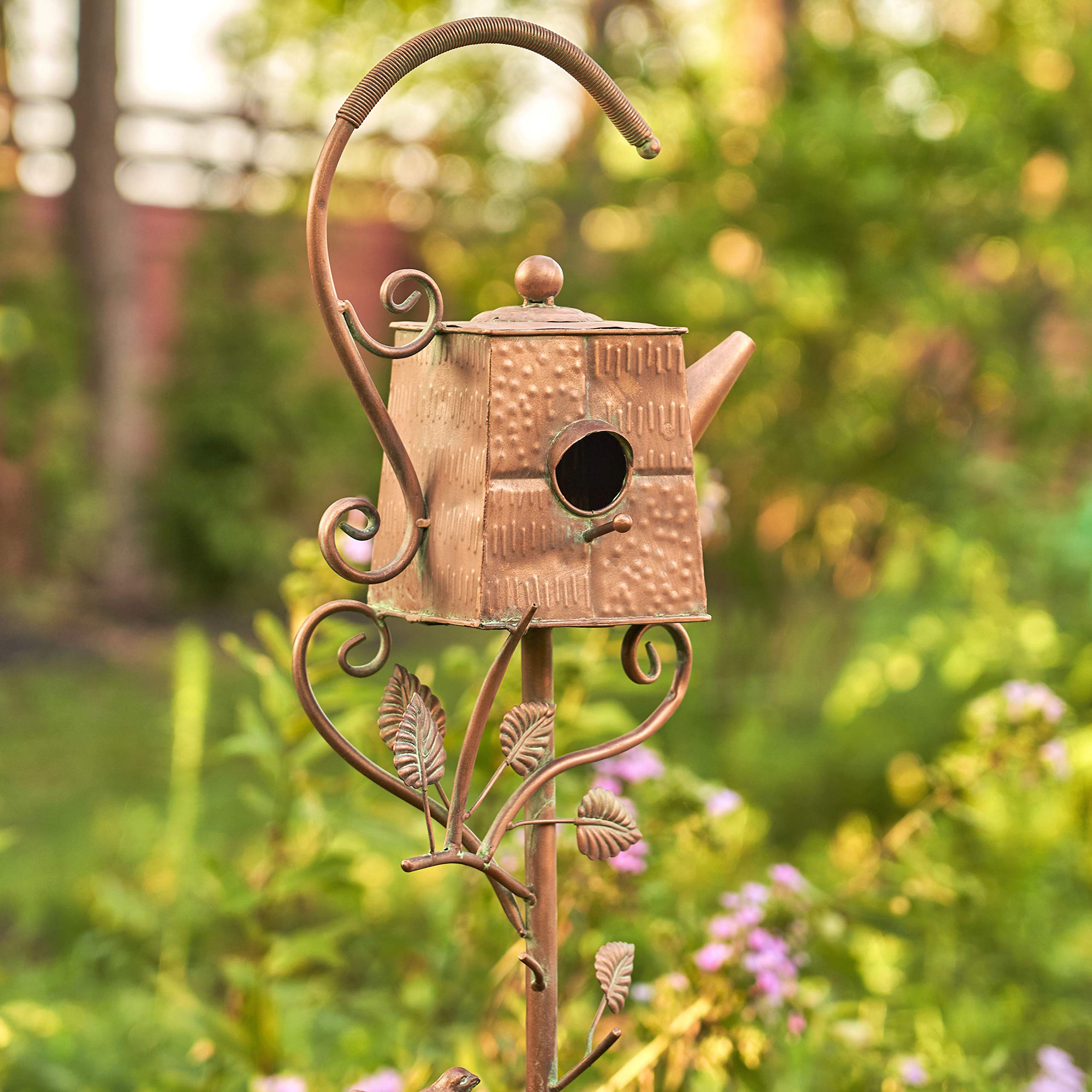 Zaer Ltd. Copper Colored Teapot Birdhouse Garden Stakes