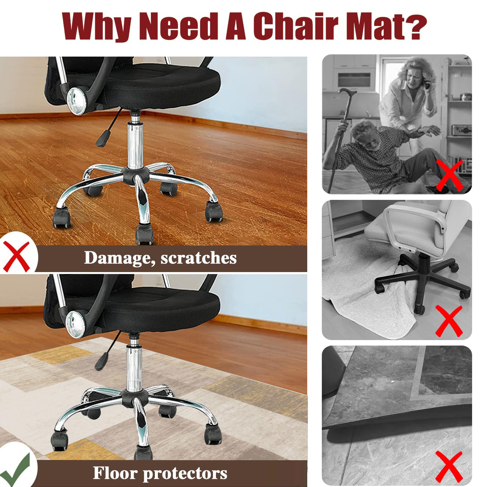 Tappeto Salvapavimento Tappeto Sedia Ufficio Antiscivolo 120 x 160 cm Ufficio Protettore del Pavimento Tappeto per Sedia con Ruote Tappeto Sedia Gaming Pavimenti per Parquet e Pavimenti Duri