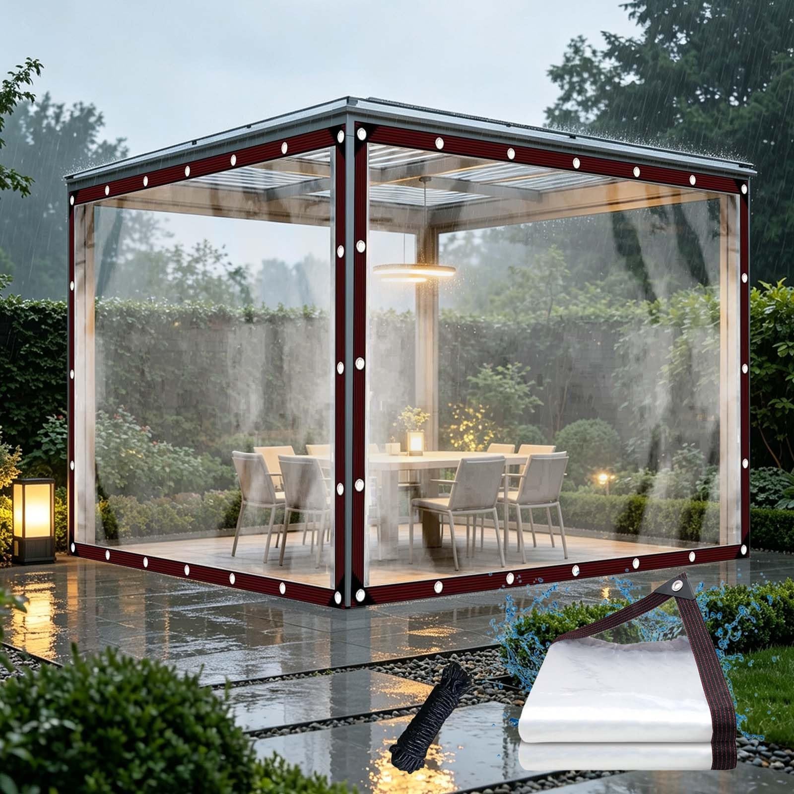 Clear Tarpaulin 170 x 390 cm Windproof Tear Resistant with Reinforced Edge Outdoor Transparent Cover, Pe Clear Tarp with Eyelets for Barn and Pet Enclosure, colorless