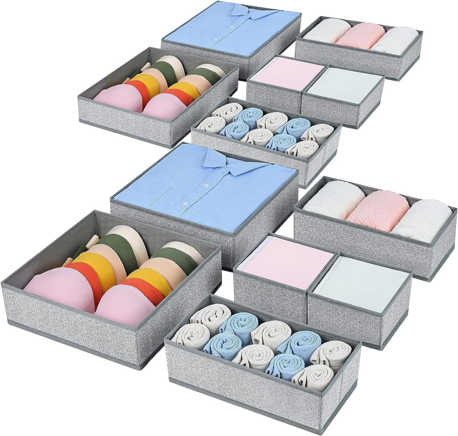 Homsorout Schrank Organizer Schubladen Organizer, 12 Stück Faltbare Aufbewahrungsbox Stoff, Unterwäsche Organizer, Organizer Kleiderschrank für Kleidung, Socken