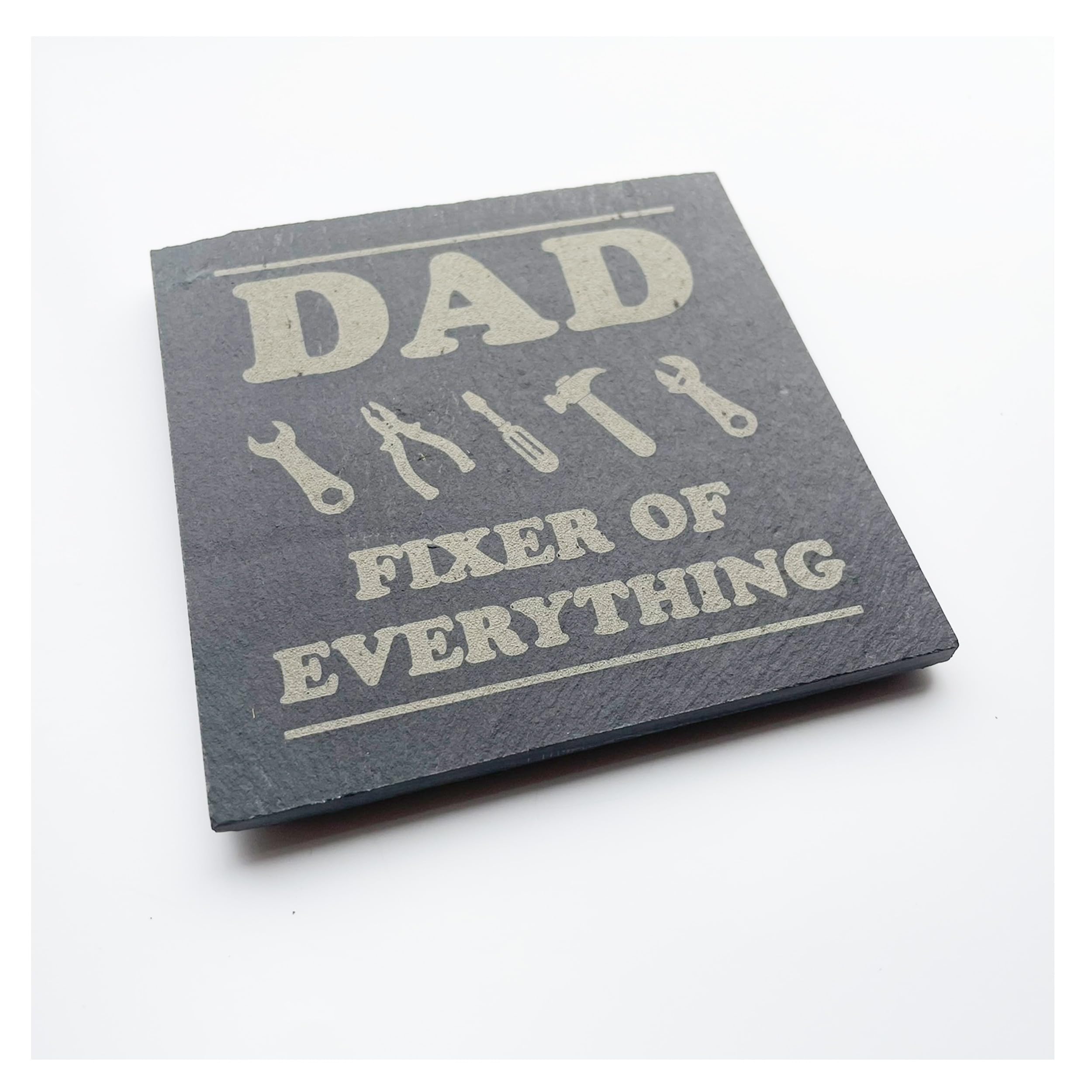Lovethis** Fixer Of Everything Best Top Dad Father Engraved Slate Drinks Coaster - 10Cm X 10Cm With Protective Pads (Fixer Of Everything)