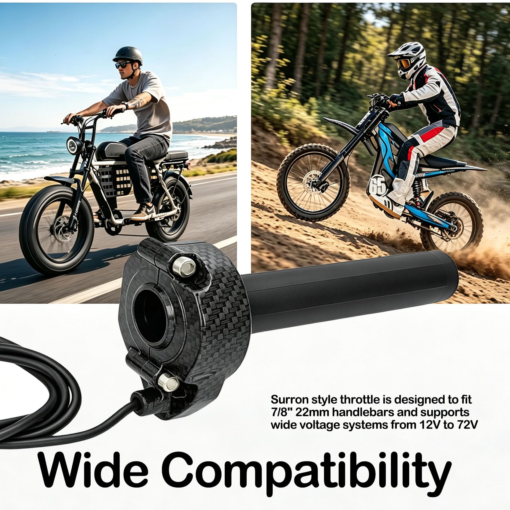 Poignée d'accélérateur pour vélo électrique Macfox, 3 broches style Surron 12 V-72 V