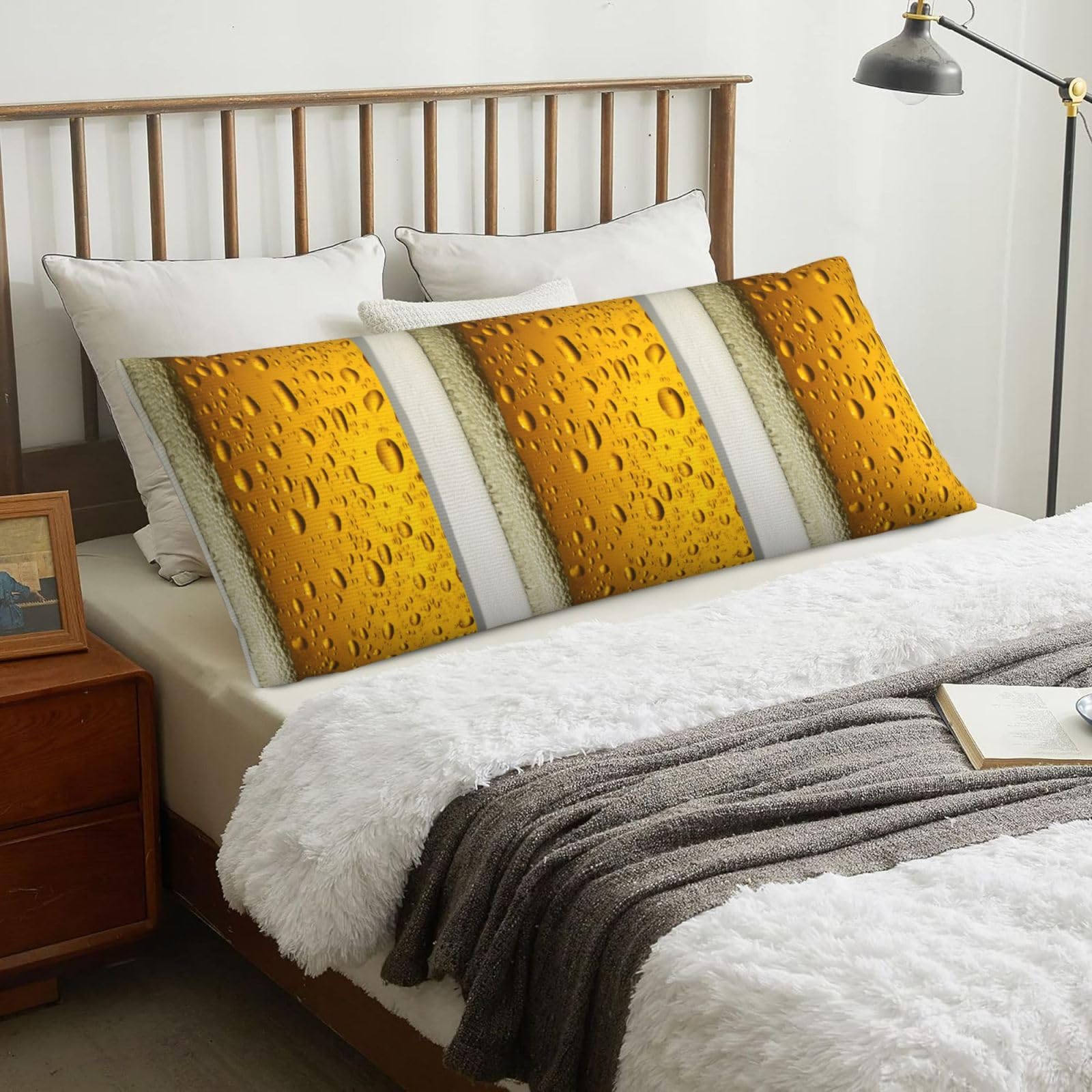 Yellow Beer Bubbles, Body Pillow Cover with Zipper,Long Body Pillowcase 20 x 60 in