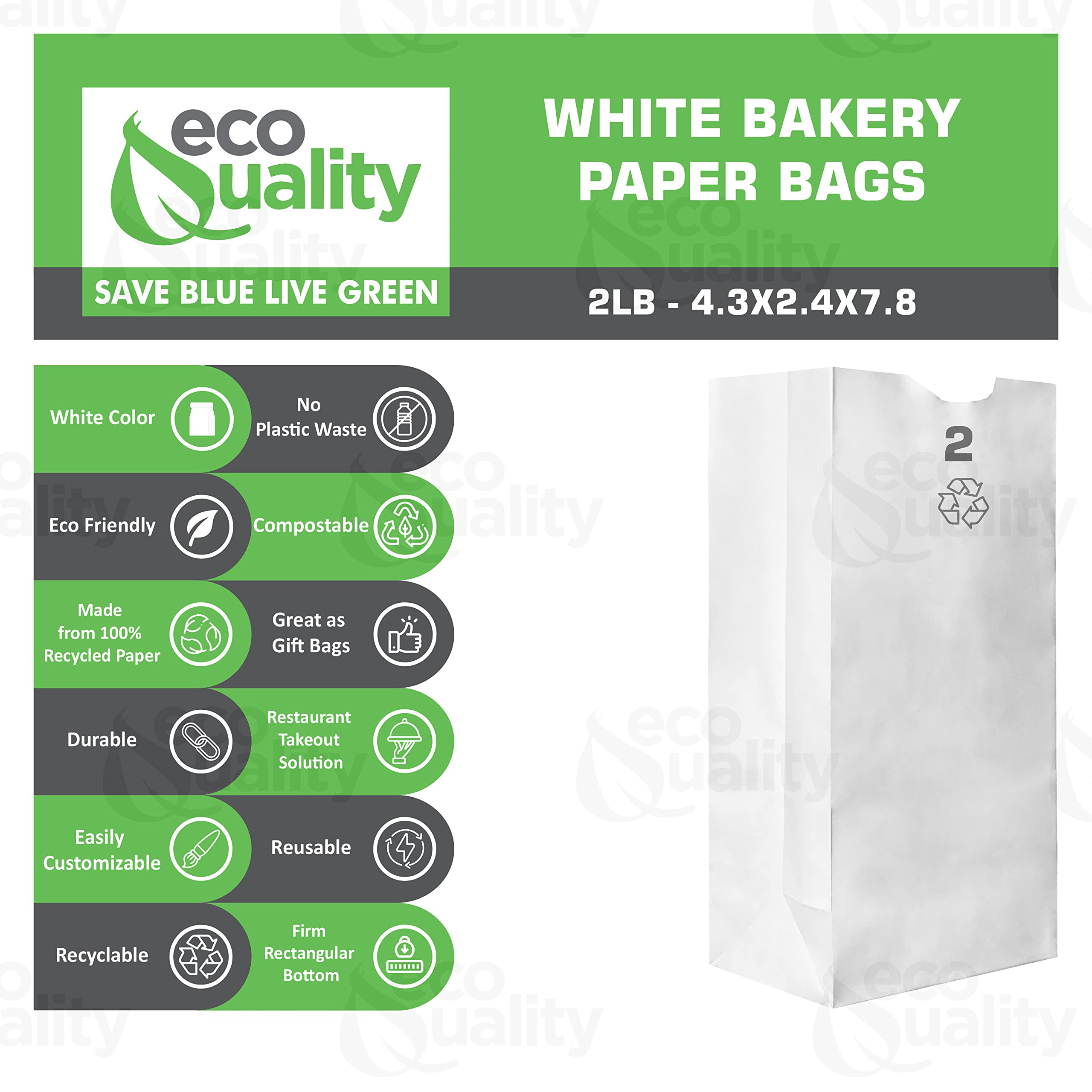 Paper Lunch Bags 2 Lb White Paper Bags 2LB Capacity - Kraft White Paper Bags, Bakery Bags, Candy Bags, Lunch Bags, Grocery Bags, Craft Bags - #2 Small Lunch Paper Bags / Kraft Paper Sacks by EcoQuality (300, #2 - 2LB)