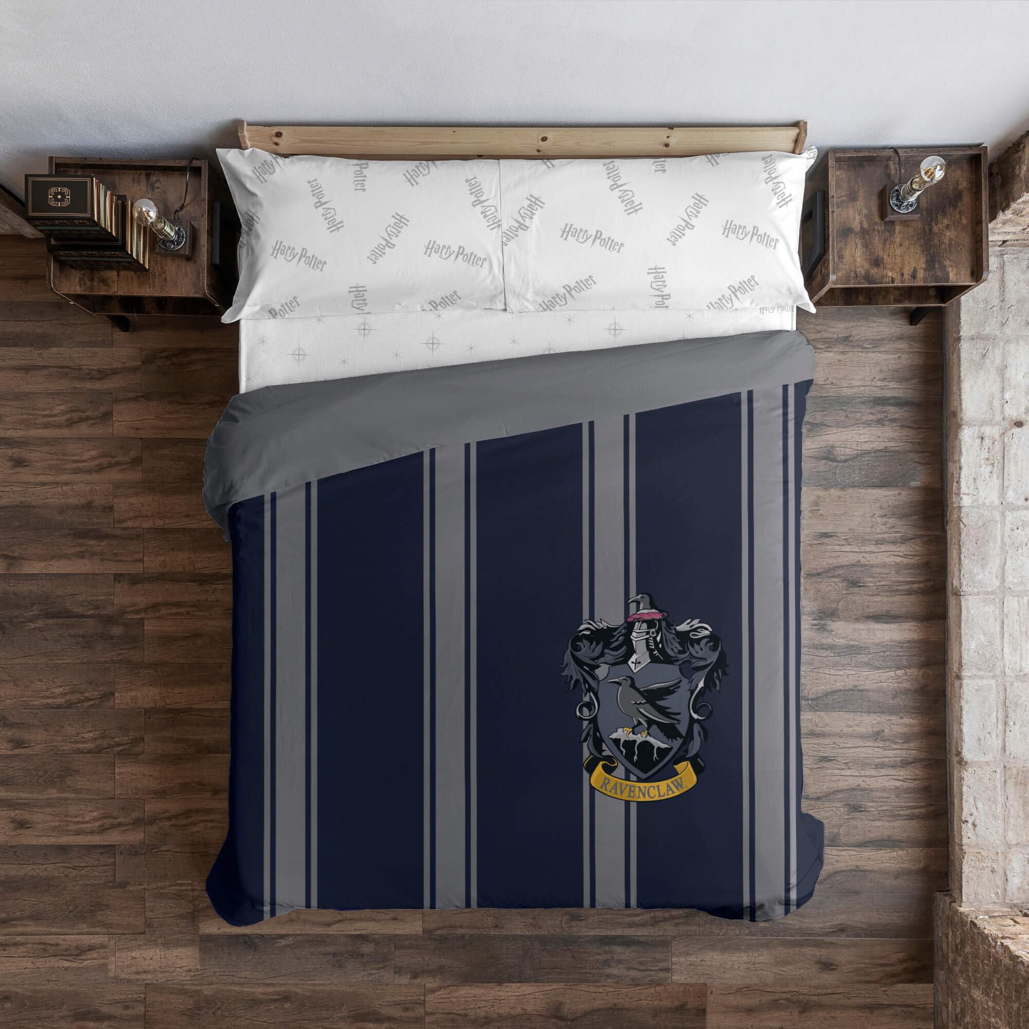 Housse de couette Ravenclaw 140x200 coton rayé bleu lit une place 80