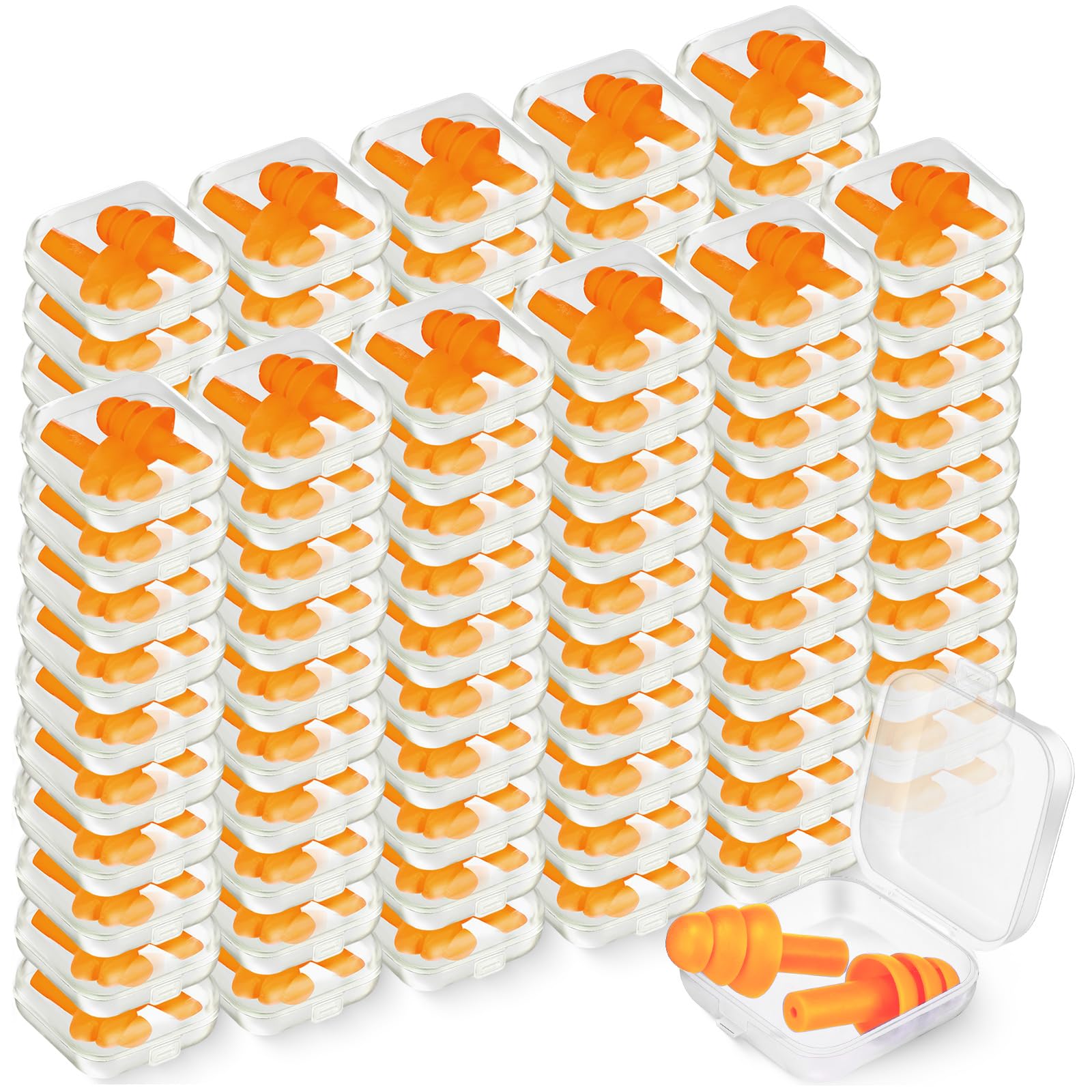 TrelaCo 100 Pairs Ear Plugs Bulk, NRR 29dB Reusable Silicone Ear Plugs with Plastic Cases Soft Foam for Sleeping Noise Cancelling for Concerts
