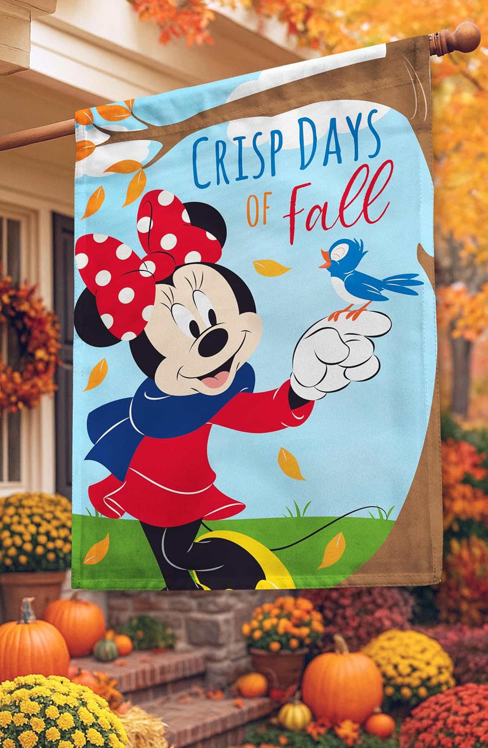 Flagology.com, Disney Crisp Days of Fall Minnie – House Flag 28" x 40", Exclusive Fabric, Officially Licensed Disney, Fall