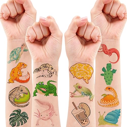 Miniatura 4 de Tatuajes temporales de reptiles, remolinos de pantano, animales de safari, lagarto, serpiente, cocodrilo, tortuga, camping, selva, temática de