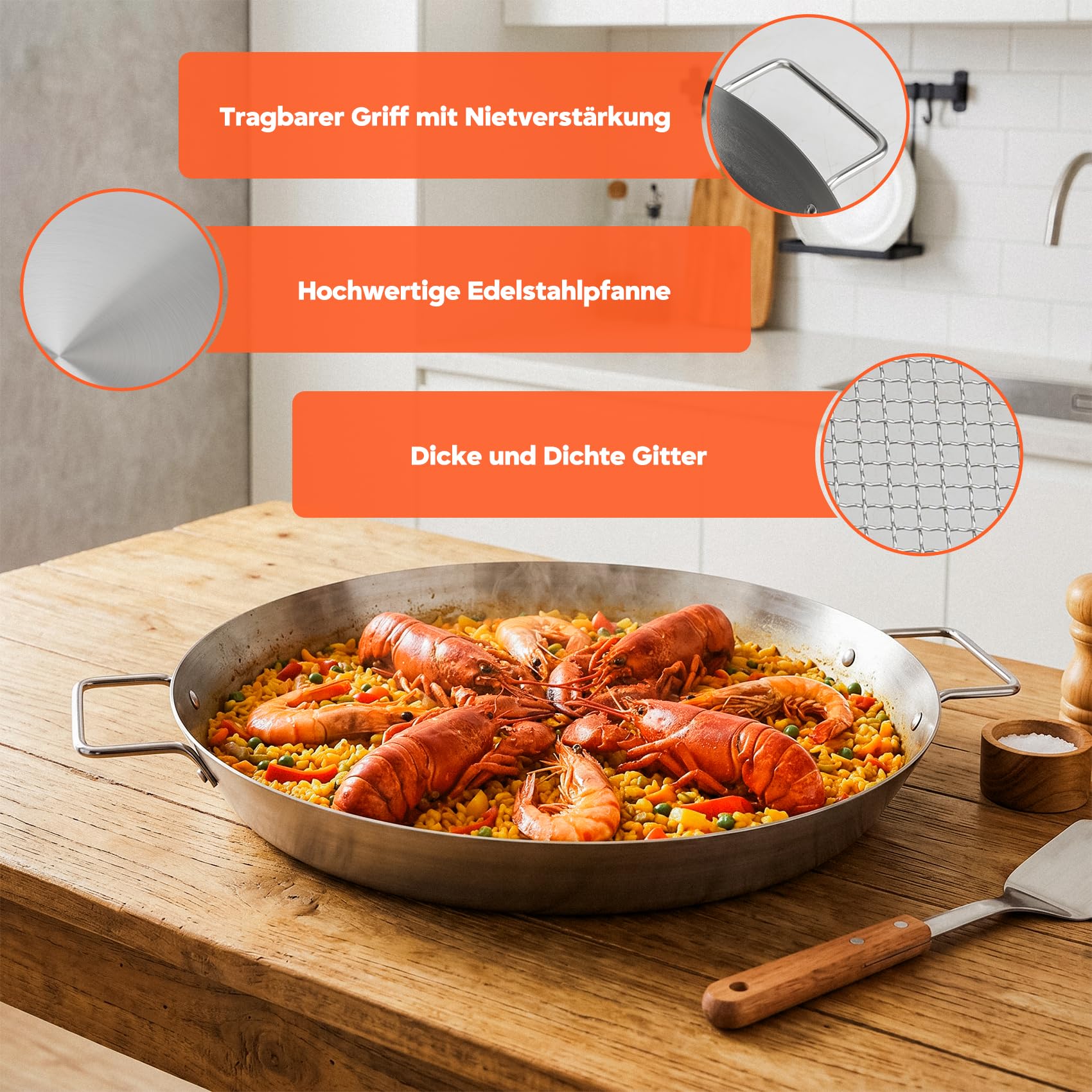 onlyfire Edelstahl Paellapfanne Set mit Grillgitter für Gasgrill