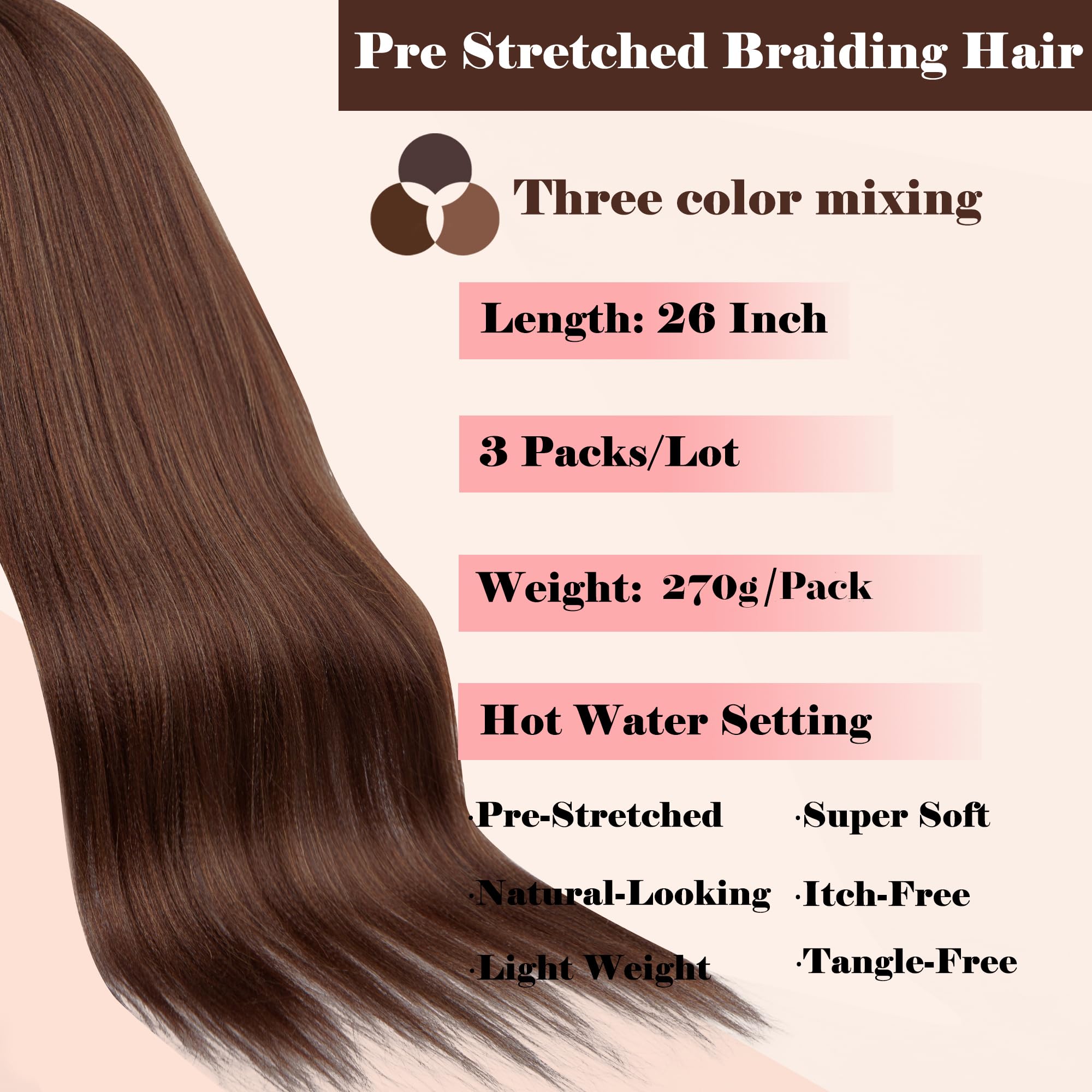 Esteems Hair Care- Pre-Stretched Braiding Hair-Long 3 Colour Blend Hair(P4/27/30) 26" - Image 3