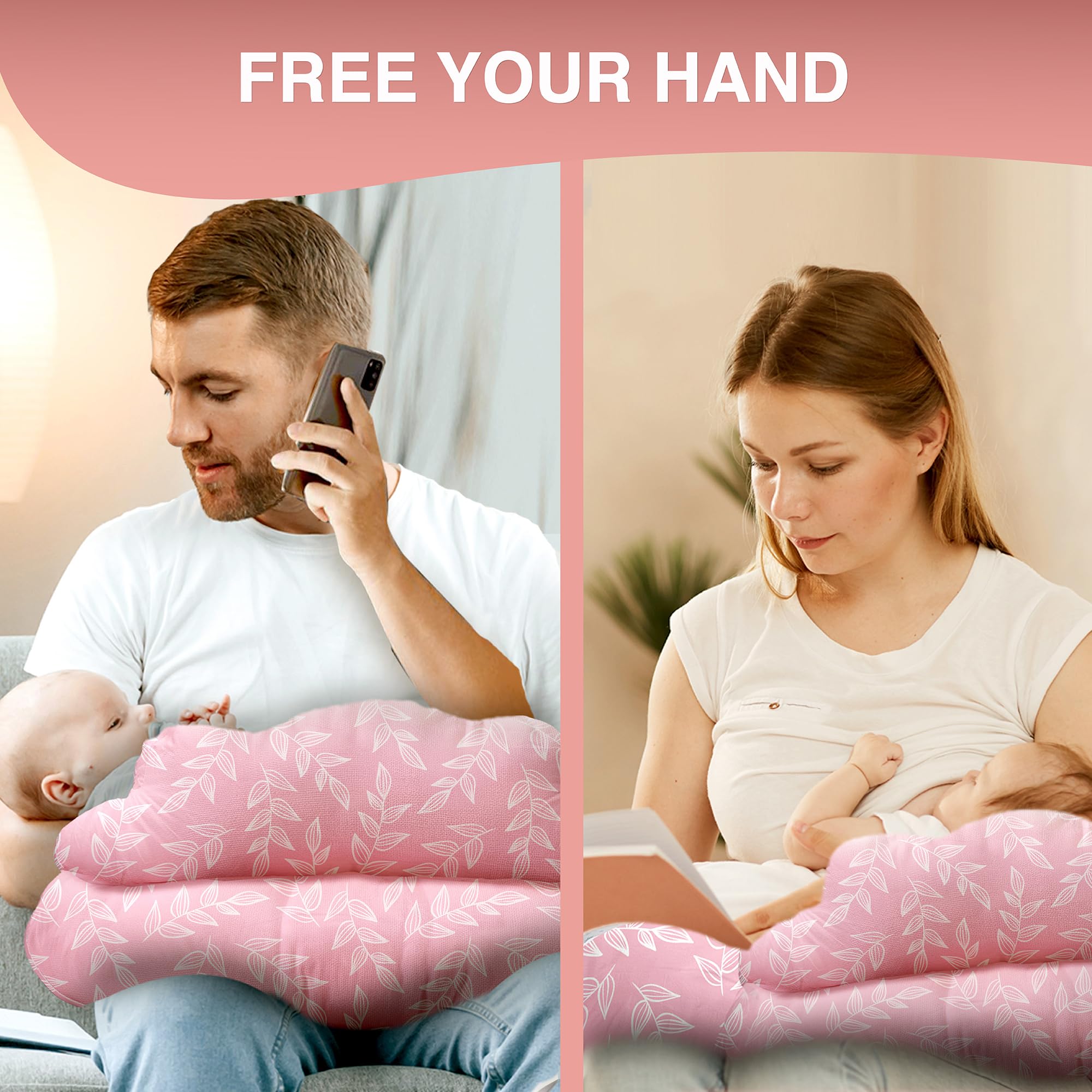 PILLANI Almohada de lactancia para lactancia, almohada original de lactancia para mamá y bebé, funda de algodón extraíble, con correa de cintura ajustable, artículos esenciales para recién nacidos,