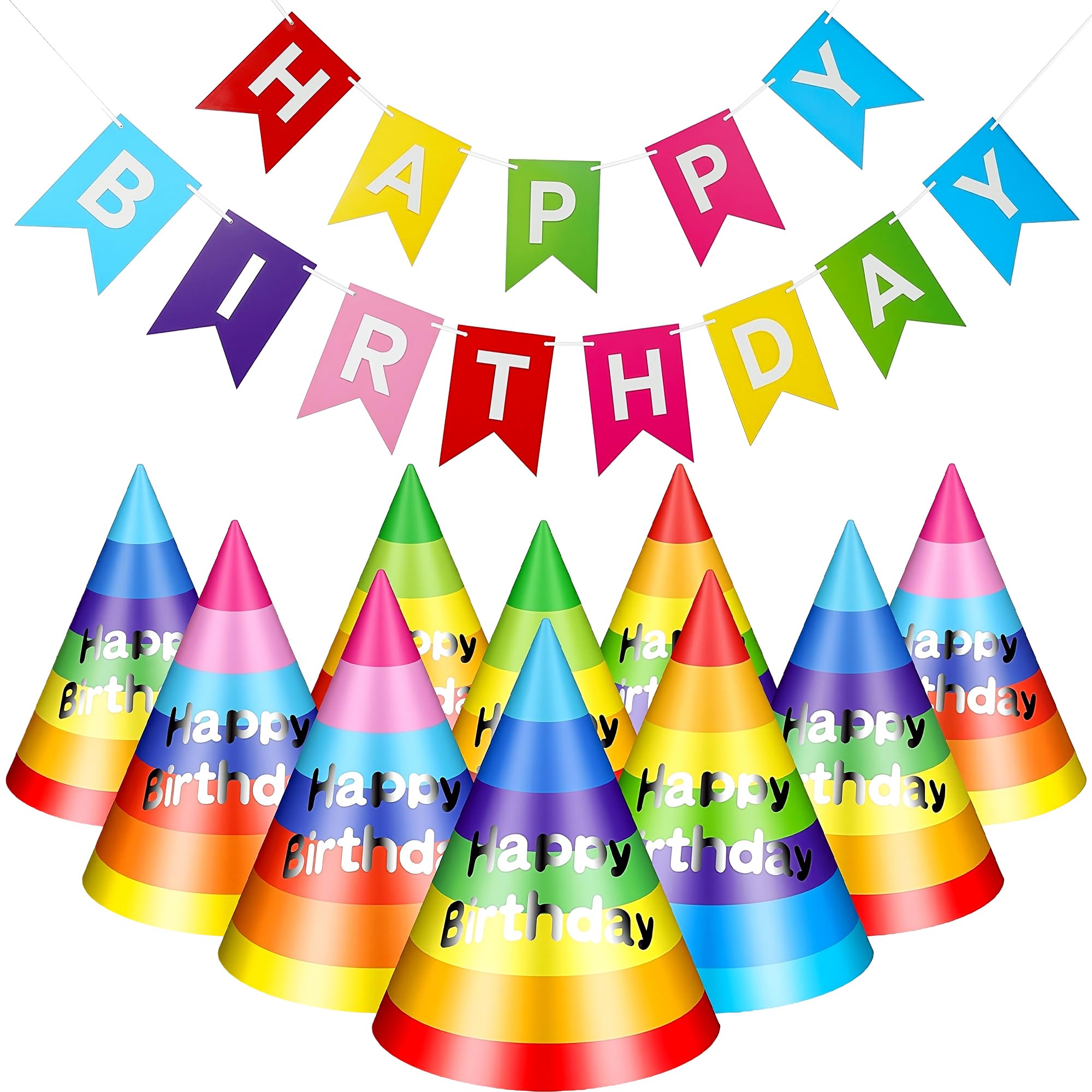 Party Propz Multicolor Happy Birthday Banner-11 Pcs, Multicolor Birthday Caps For Kids, Colorful Bday Hats for Kids, Party Hats For Celebration, Banner For Boys(Cardstock)-image-38