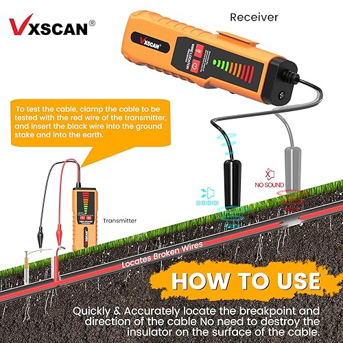 Miniatura 4 de Localizador de cables subterráneos, VXSCAN F04 Localizador de cables subterráneos con probador de cables de auriculares para localizar cables de