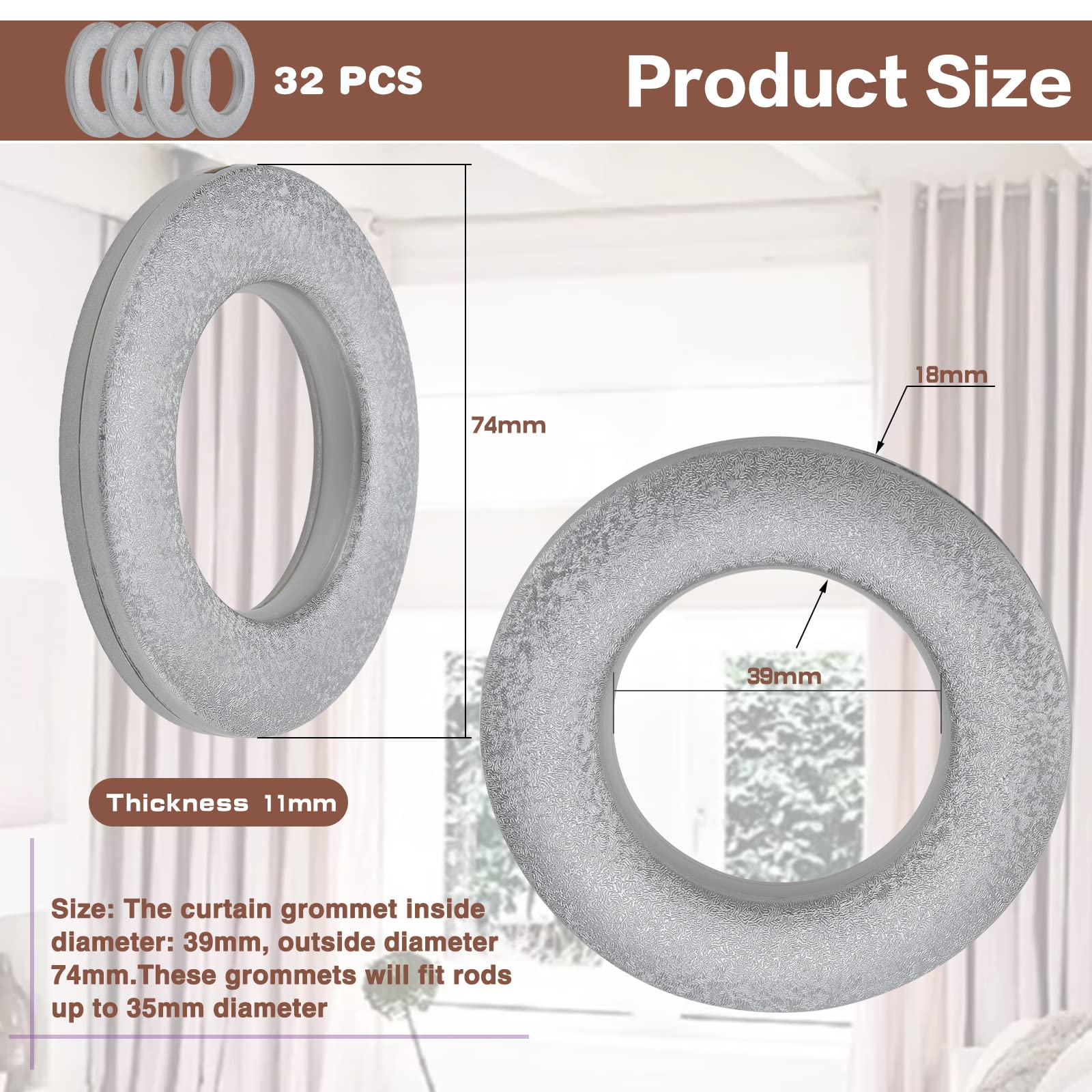 32 Anelli Per Tende In Plastica ABS, Diametro Interno 39 Mm, Colore Oro Opaco – Silenziosi E Scorrevoli - 3