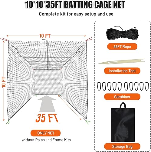 Miniatura 5 de Baseball Batting Cage Net, 10x10x10 10x10x2010x10x35ft Softball Baseball Batting Netting for Backyard, Portable Hitting Practice Training Only Net