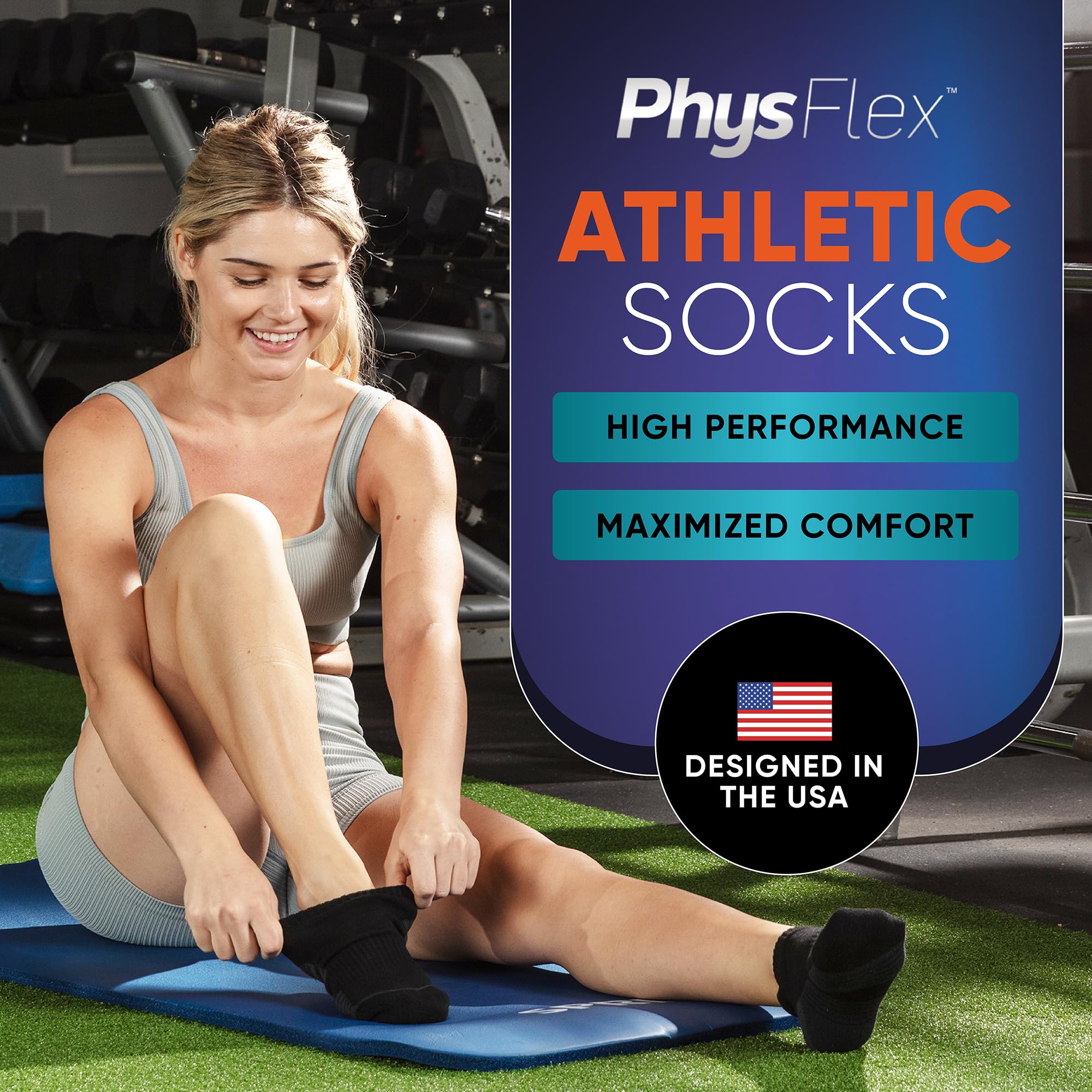 PhysFlex Calzini sportivi per donne e uomini, 6/3 paia di calzini imbottiti per il massimo comfort, con supporto per arco plantare per corsa e sport