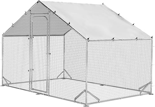 LEMBERI Gallinero de metal para 6 pollos, jaula galvanizada para aves de corral con cubierta impermeable para exteriores, patio trasero y granja