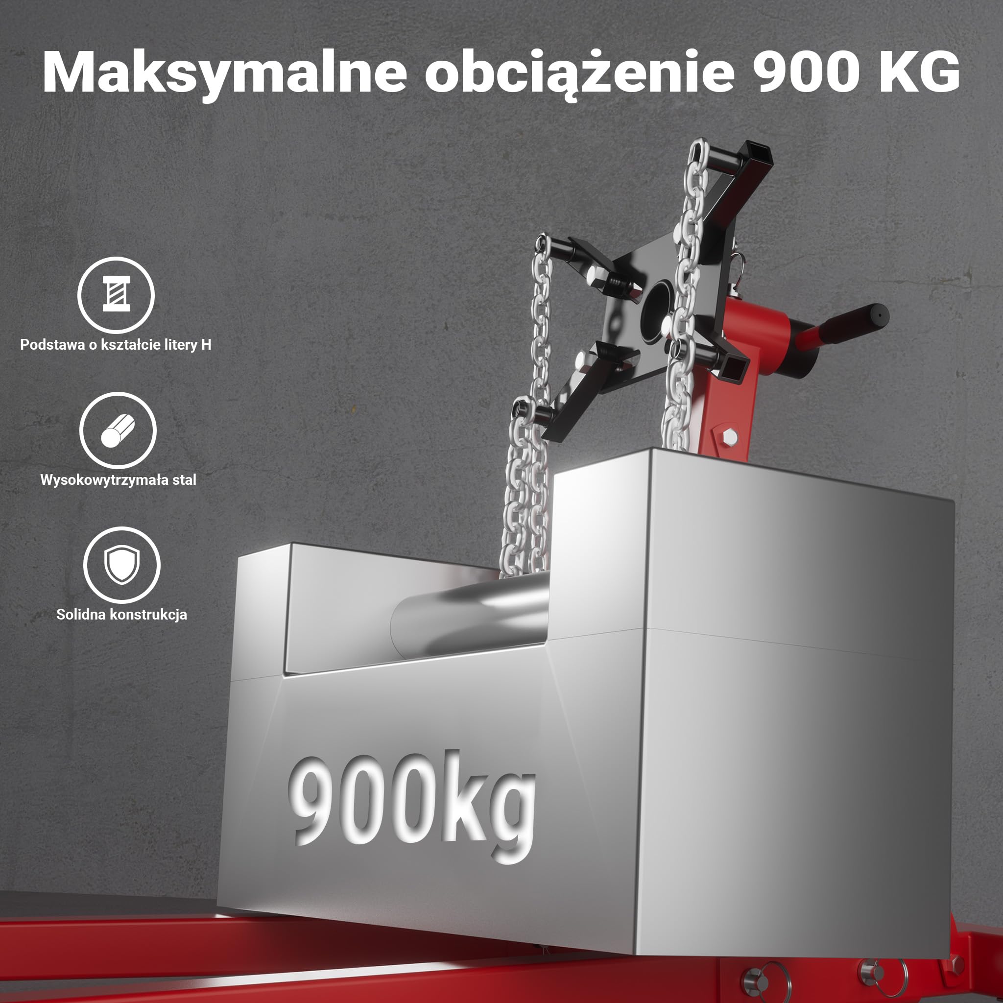 Wiltec Stojak do silnika do 900 kg, warsztatowy podnośnik stalowy z rolkami, obrotowy uchwyt do montażu naprawy i serwisu jednostek napędowych