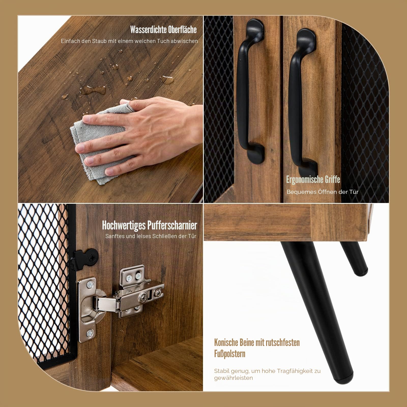 GIANTEX Küchenschrank Weinschrank Holz, Barschrank Buffetschrank mit Glashalter & abnehmbarem Weinregal für 11 Flaschen, rustikales Sideboard, bodenstehender Vorratsschrank mit Türen, 59,5x33,5x93,5cm