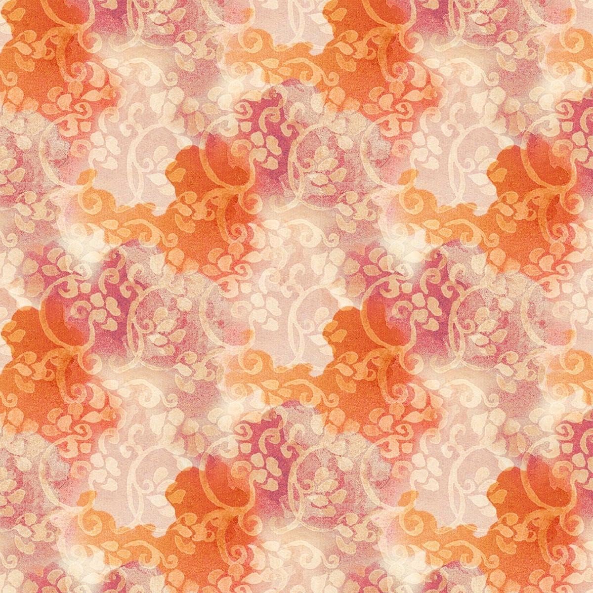 Burnt Vintage Print Design 100% Cotton Quilting Fabric by The Yard (Orange, Red, White, Yellow)