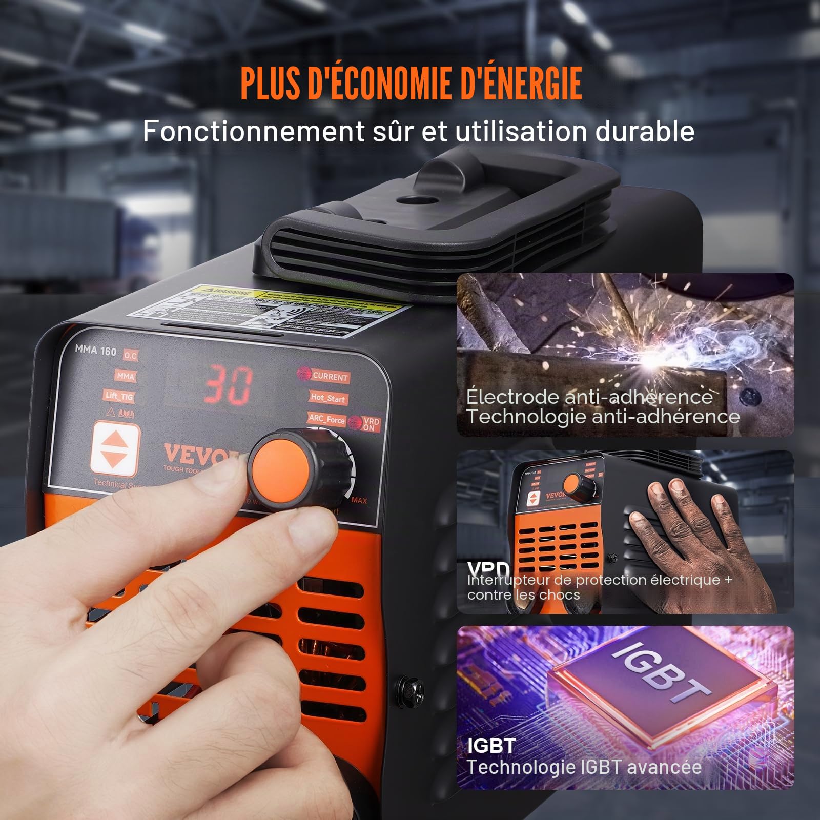 VEVOR Soudeuse à Bâton, 160 A, Poste à Souder ARC/Lift TIG avec Grand Écran LED, Machine de Soudage à Bâton Portable 2-en-1, Démarrage à Chaud, Antiadhésif, VRD, Machine à Souder ARC MMA pour Soudage