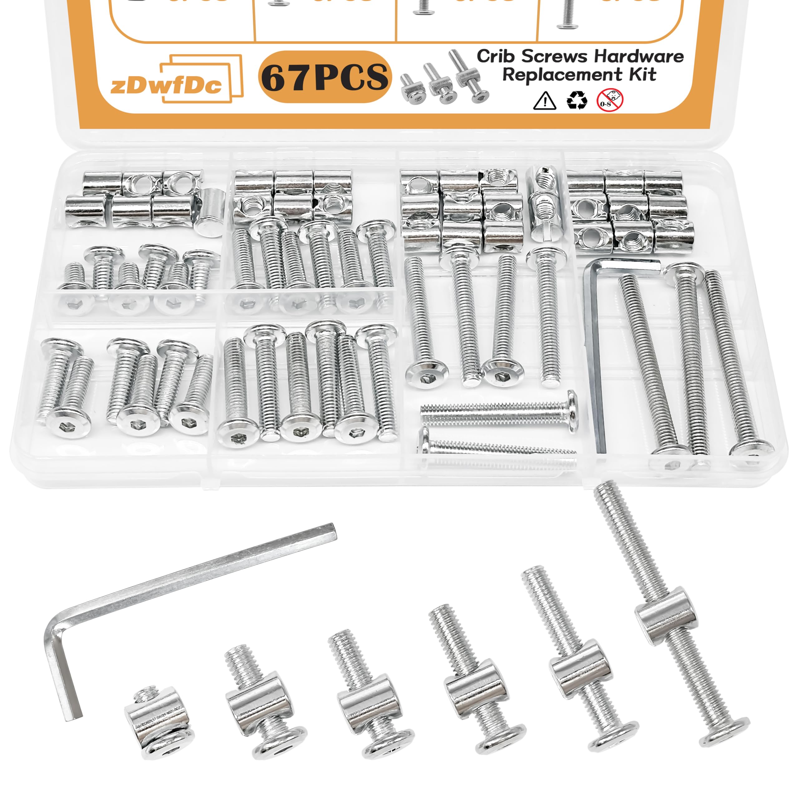 M6 Crib Hardware Kit - 67 Pieces Replacement Screws & Nuts -6