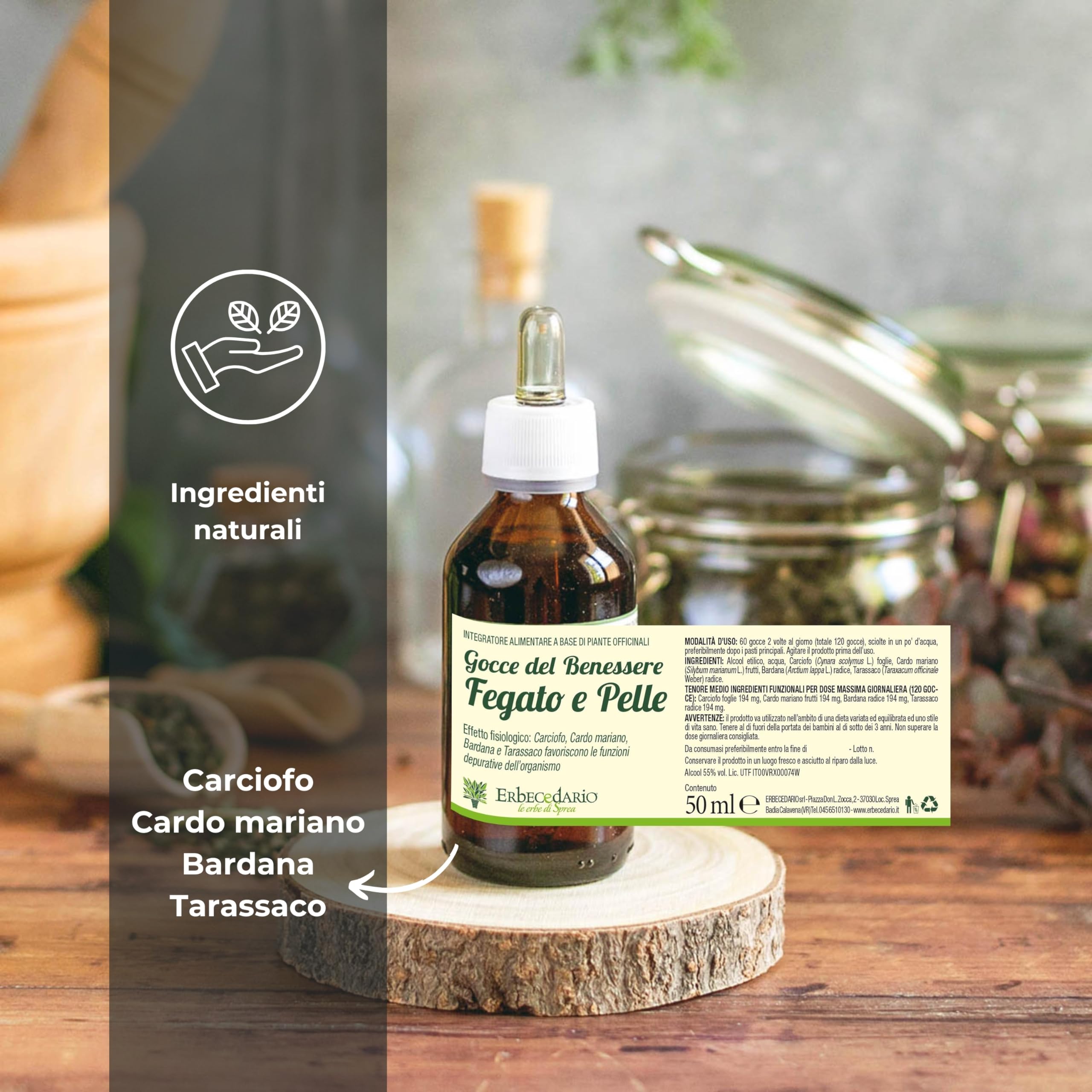 Gocce Del Benessere Fegato E Pelle Erbecedario 50ml, Depurativo fegato Naturale Con Tintura Madre di Carciofo e Cardo Mariano, Stimola Le Funzionalità Del Fegato