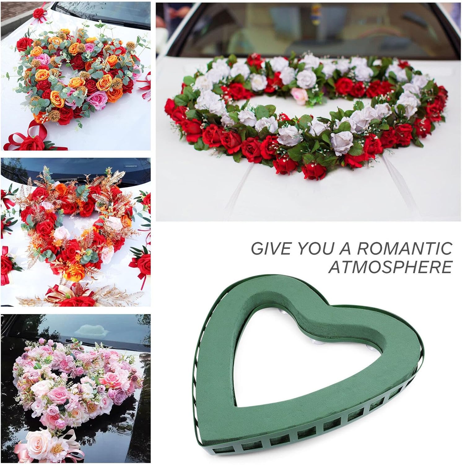 Heart Shaped Floral Foam Cage with Suction Cup Floral Foam Block for Fresh or Artificial Flowers Wedding Party Decorations Dry and Wet Flower Cage Holder