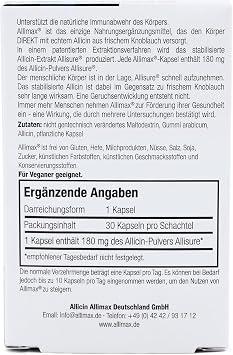 Allimax garlic capsules – 30 pieces – 100% stabilized allicin – odorless & vegan – immune support – Original Allisure – Allicin Allimax Germany