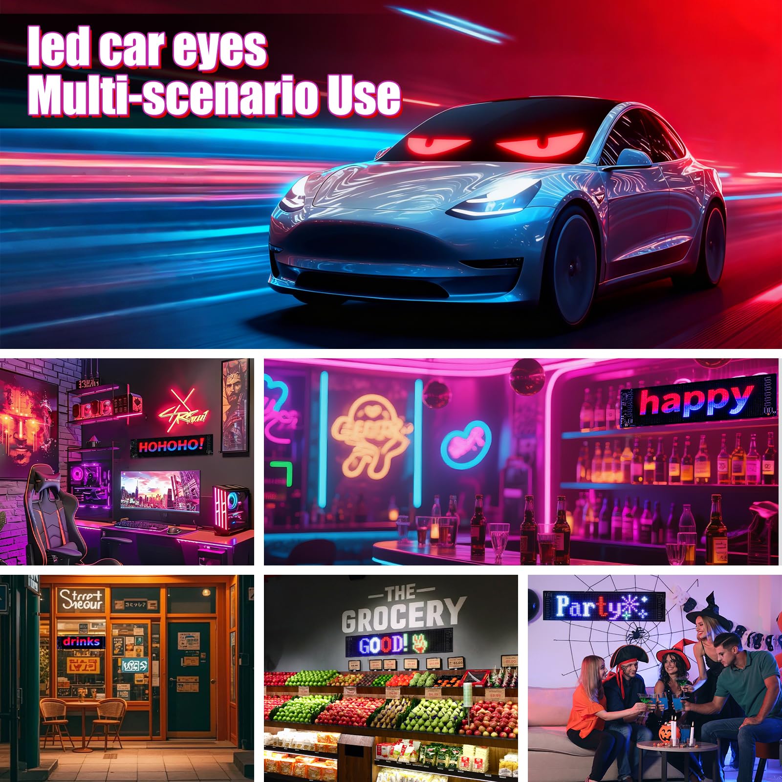 Ojos LED para Carro, 50 x 12 cm, USB, elastyczne, programowalne, wodoszczelne, zdalne sterowanie, sterowanie za pomocą aplikacji, tabliczka LED do samochodów i ciężarowych