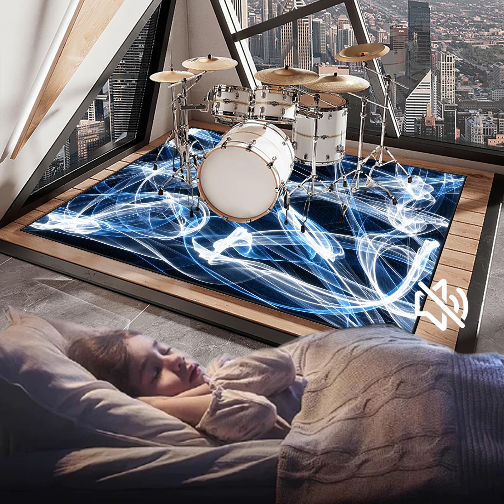 Tapis Batterie Tapis de Tambour, Tapis Acoustique Batterie 200 x 180 cm